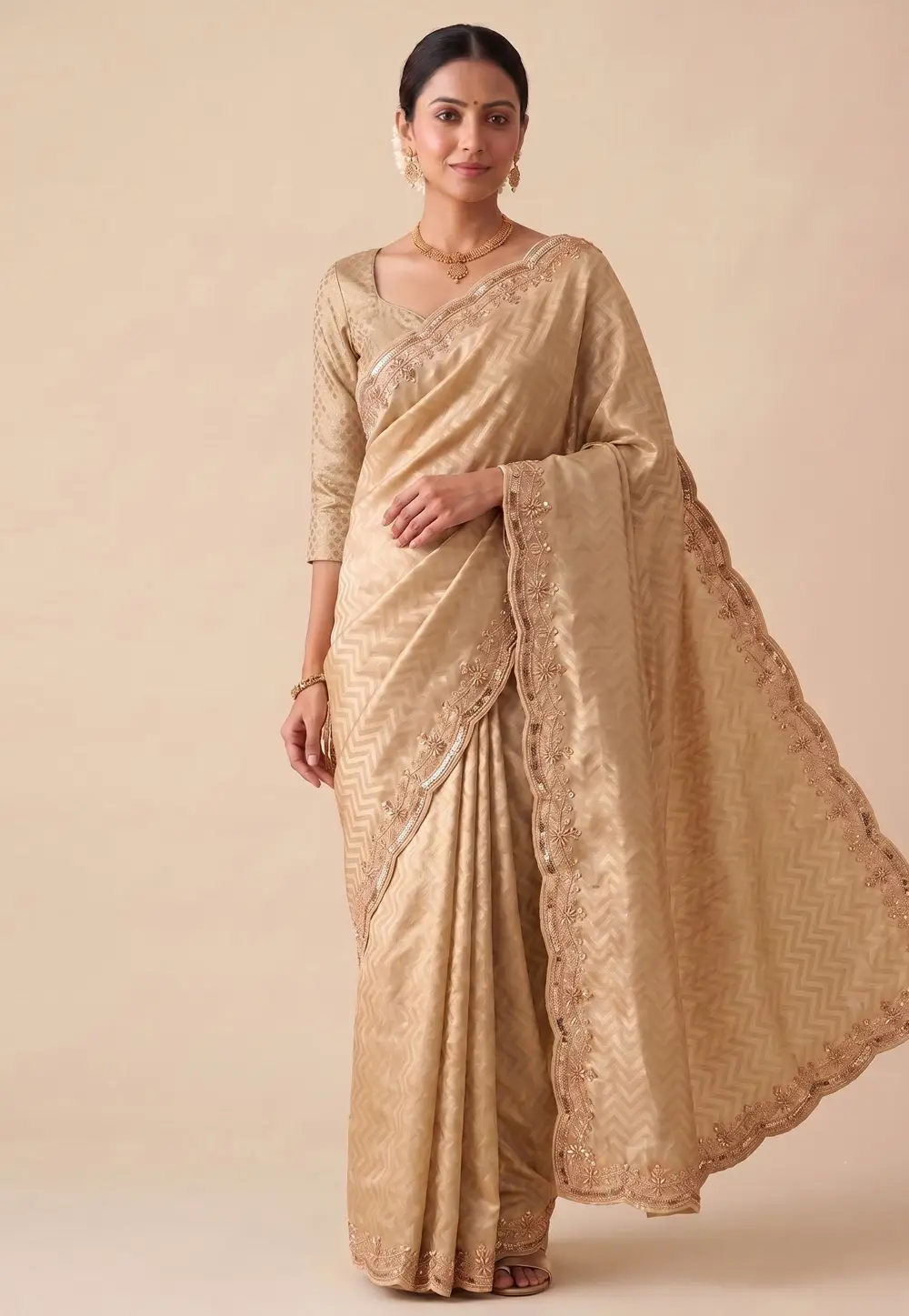 Beige Banarasi Silk Saree With Blouse 332847