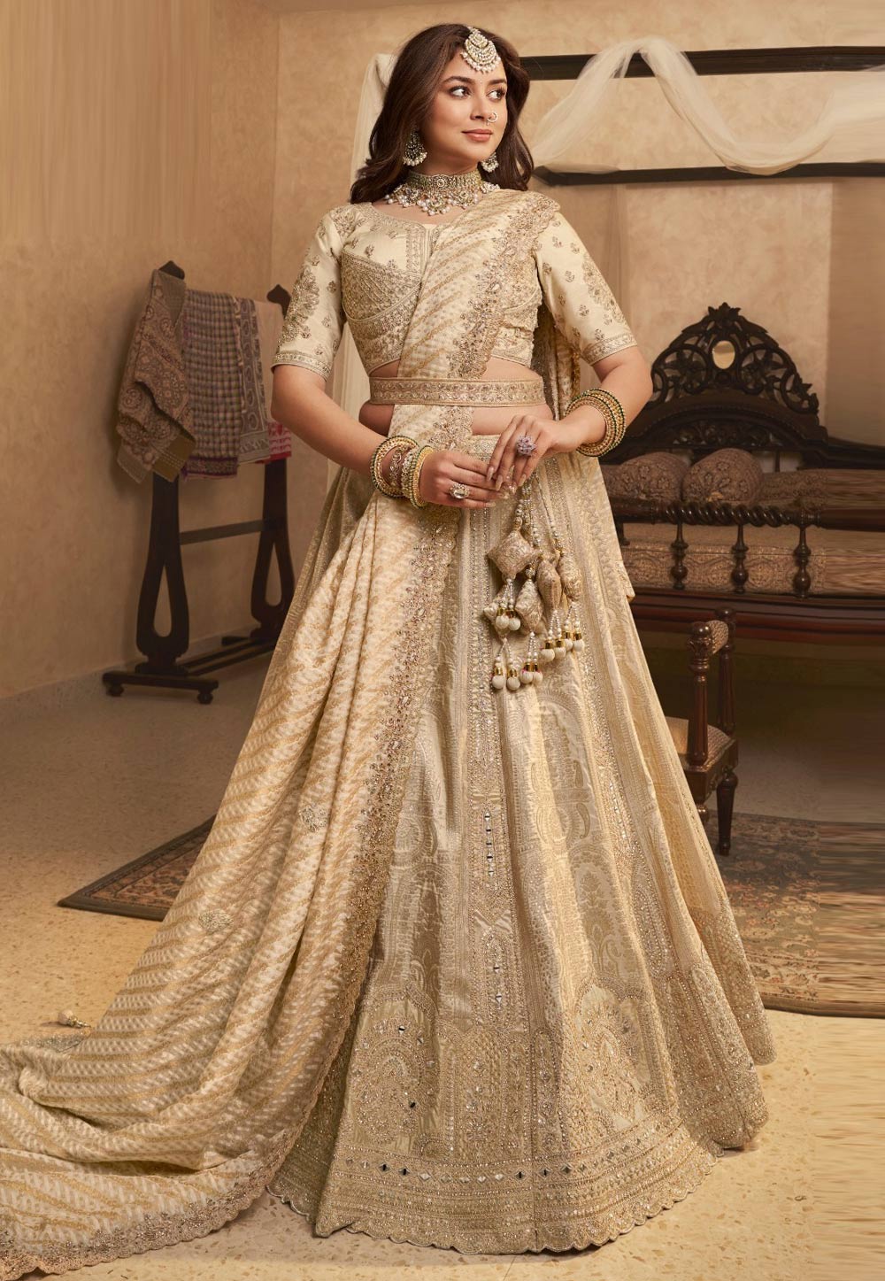Beige Banarasi Silk Wedding Lehenga Choli 323931