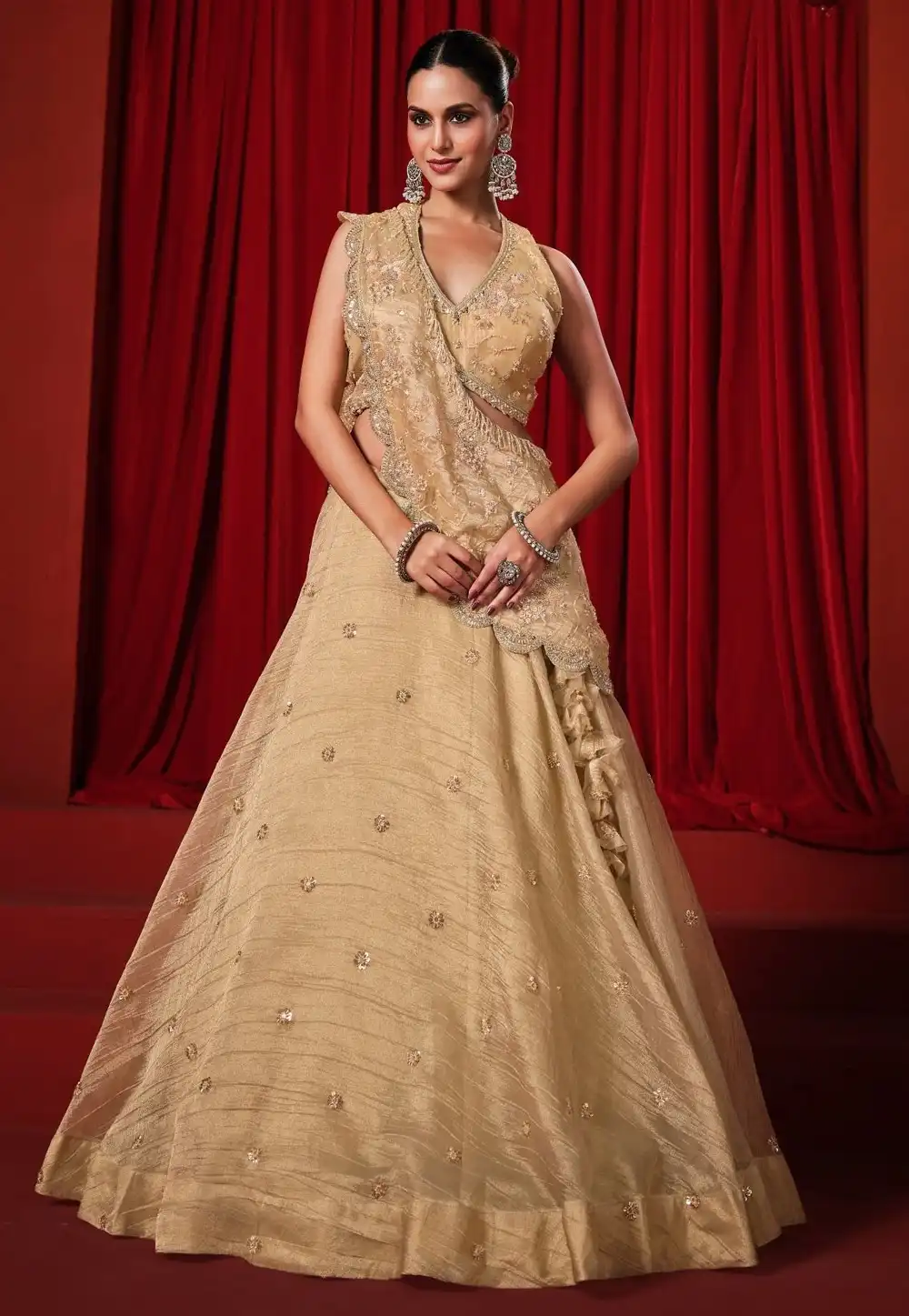 Beige Banarasi Viscose Lehenga Choli For Wedding 329130