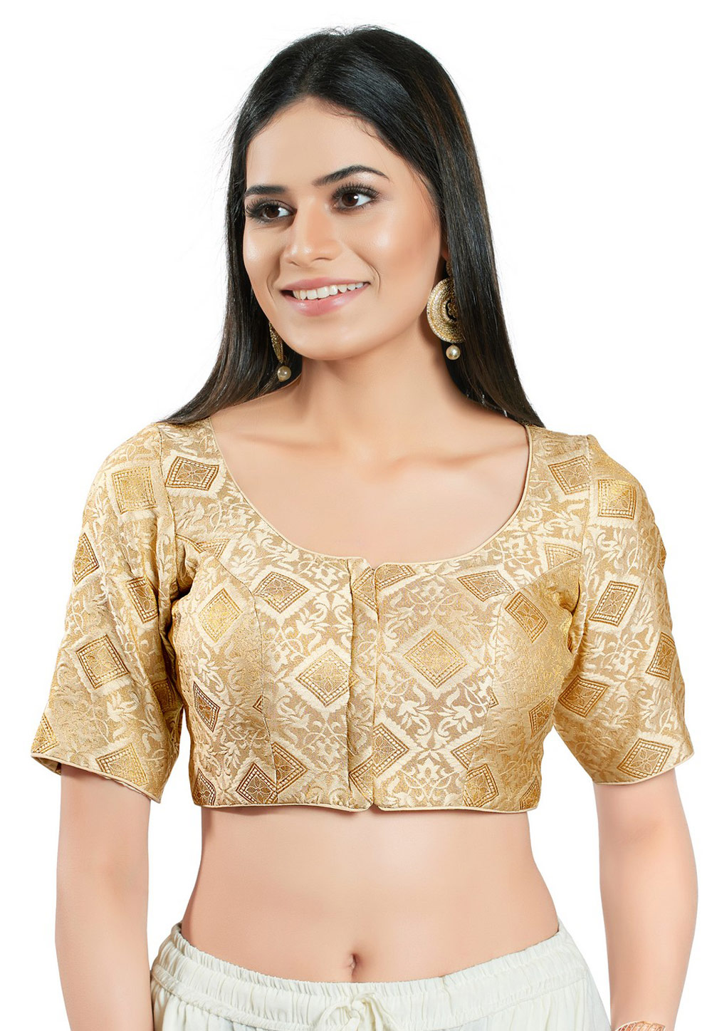Beige Brocade Readymade Blouse 278679