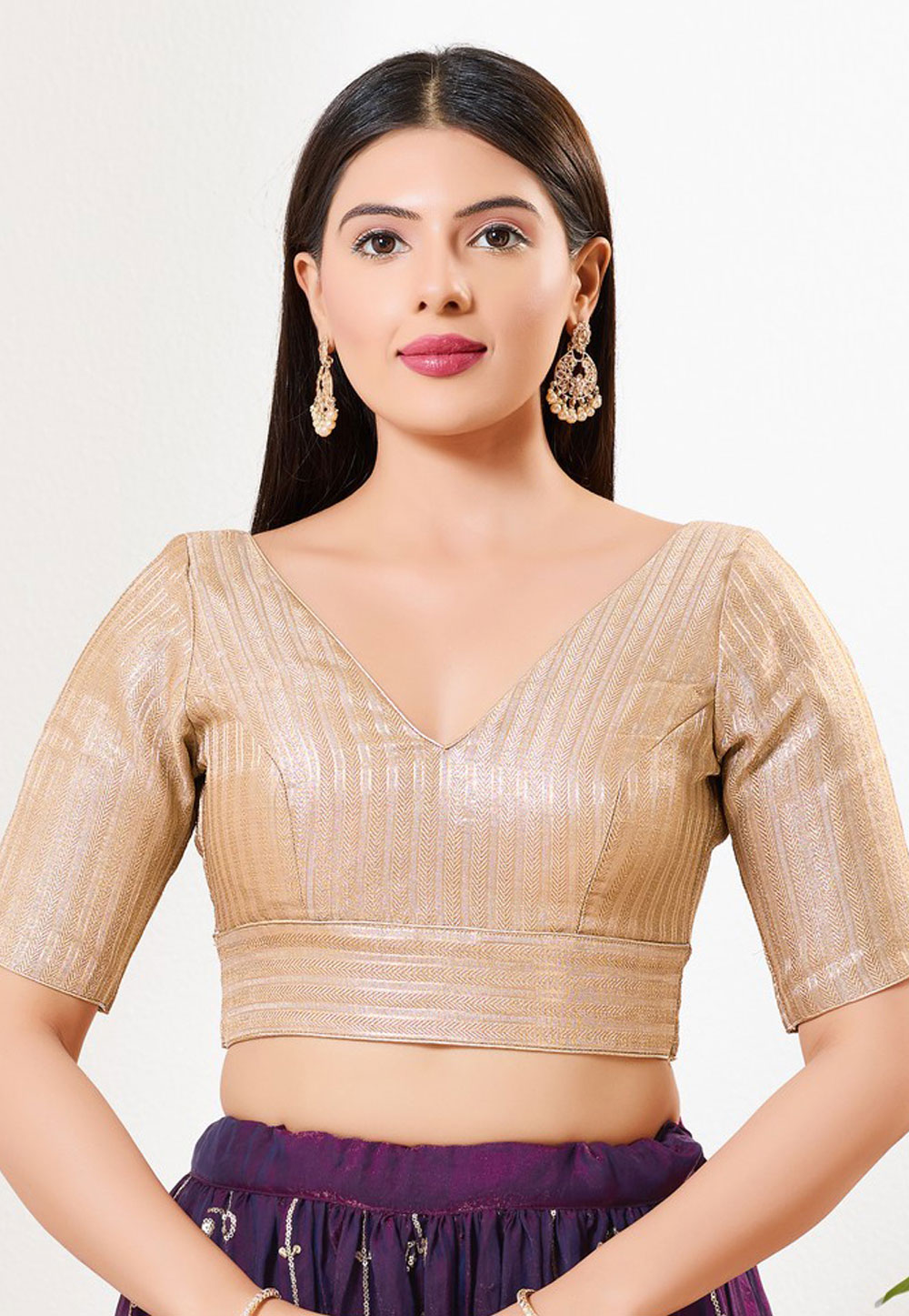 Beige Brocade Readymade Blouse 325125