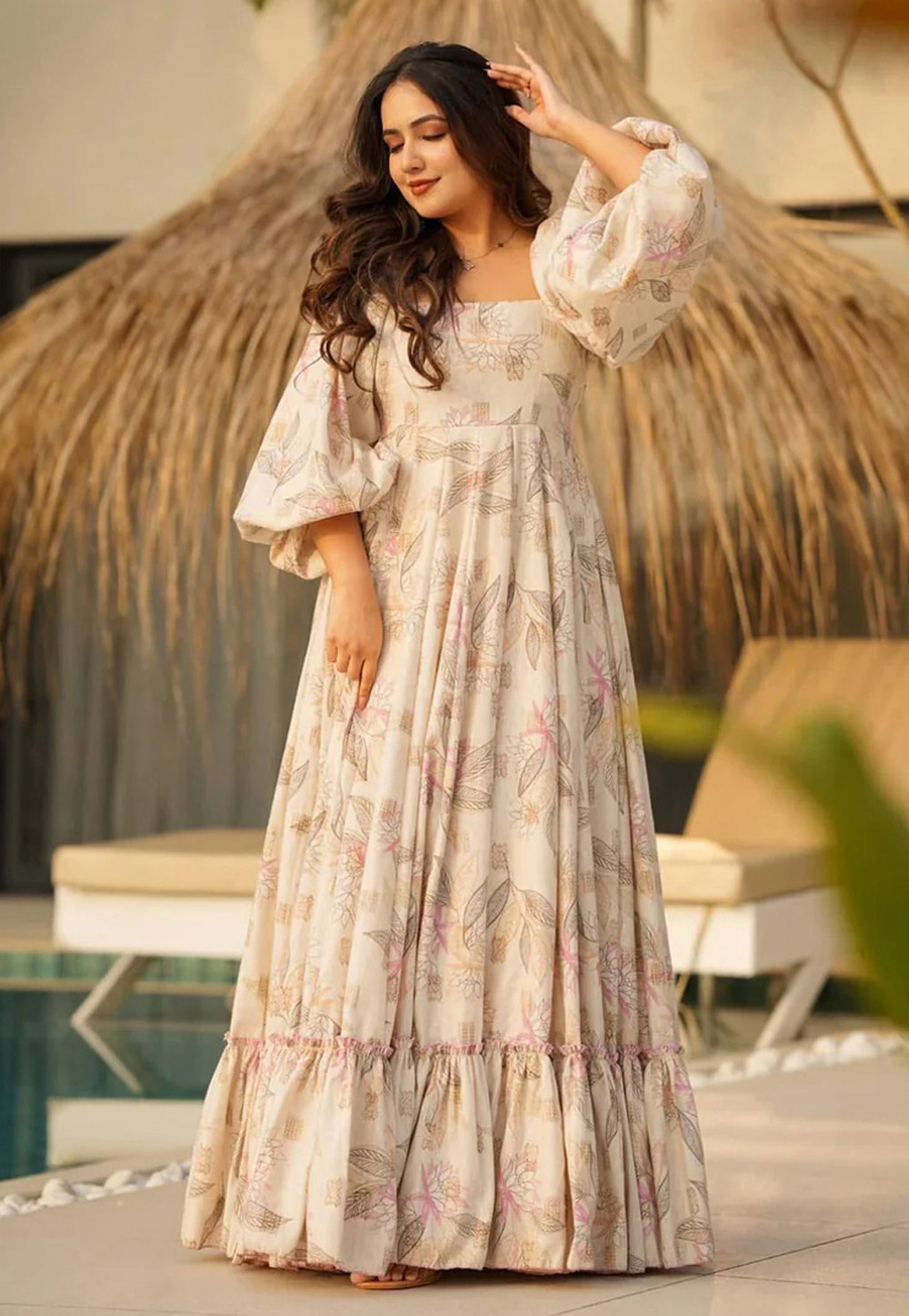 Beige Cambric Cotton Gown 313037
