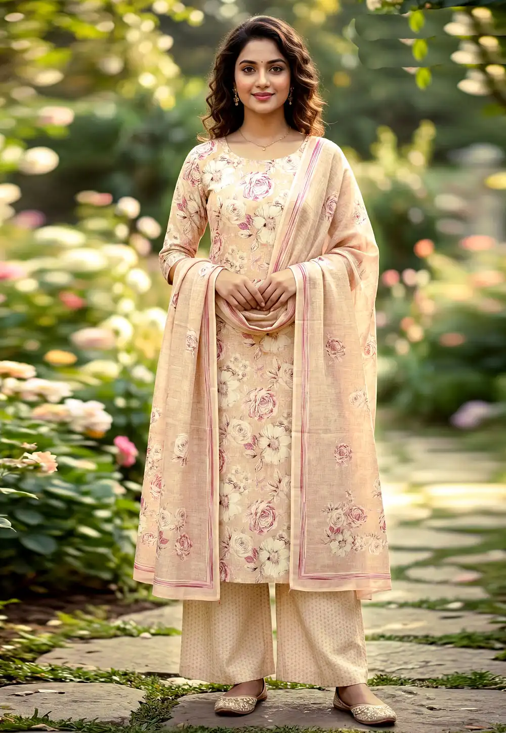 Beige Cambric Cotton Pakistani Suit 328321