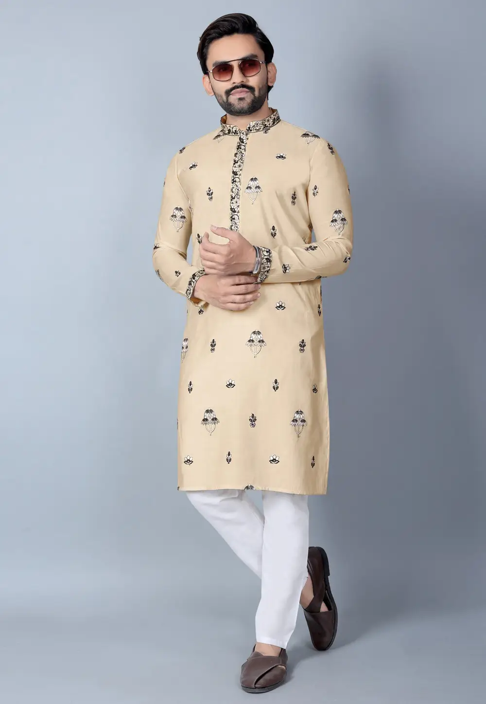 Beige Chanderi Silk Kurta Pajama 333385