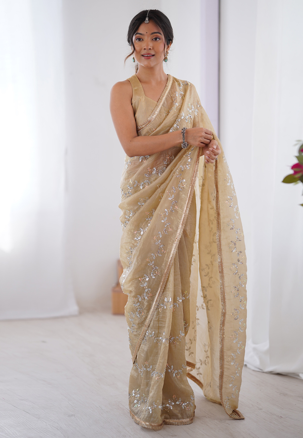 Beige Chiffon Saree With Blouse 311193