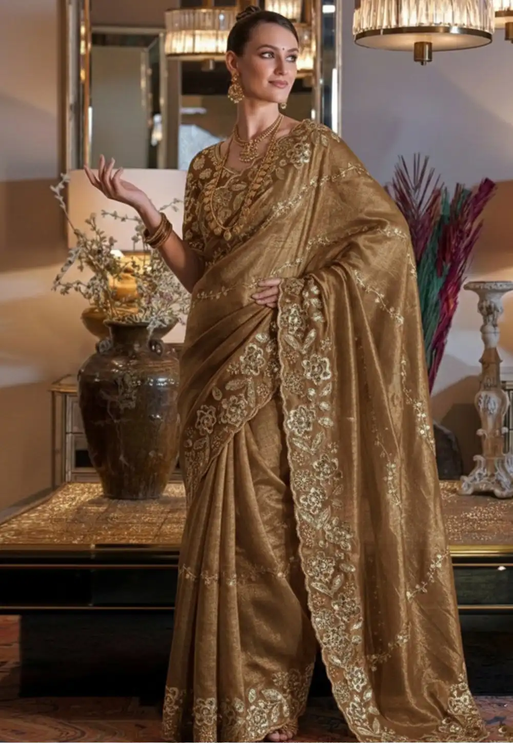 Beige Chiffon Saree With Blouse 330045