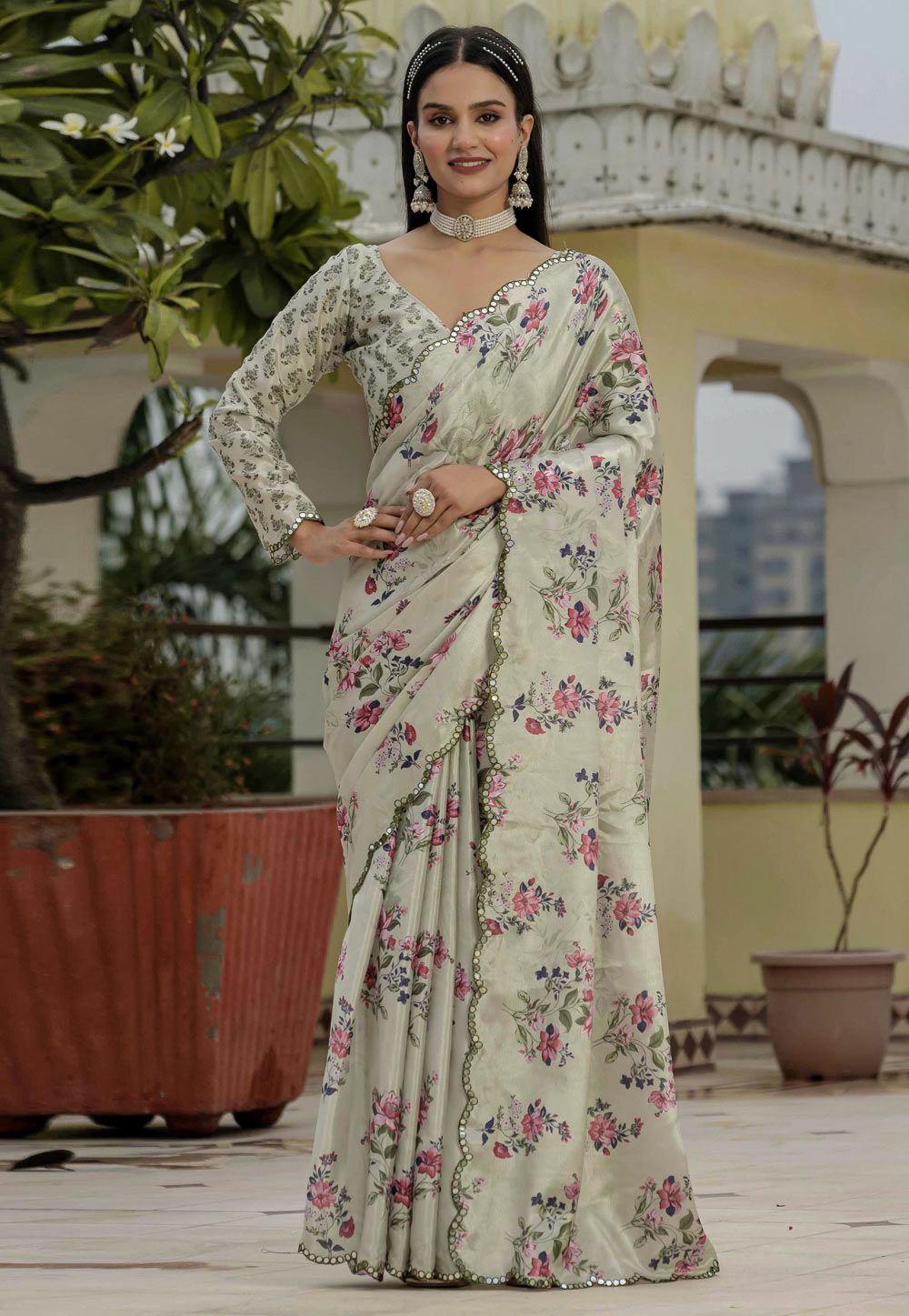 Beige Chinon Lehenga Saree 318031