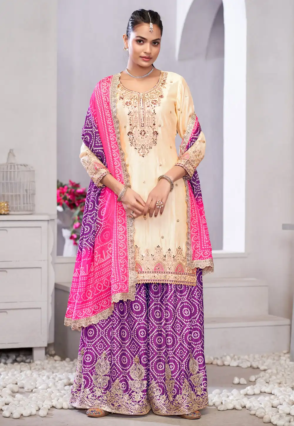 Beige Chinon Palazzo Suit 315265
