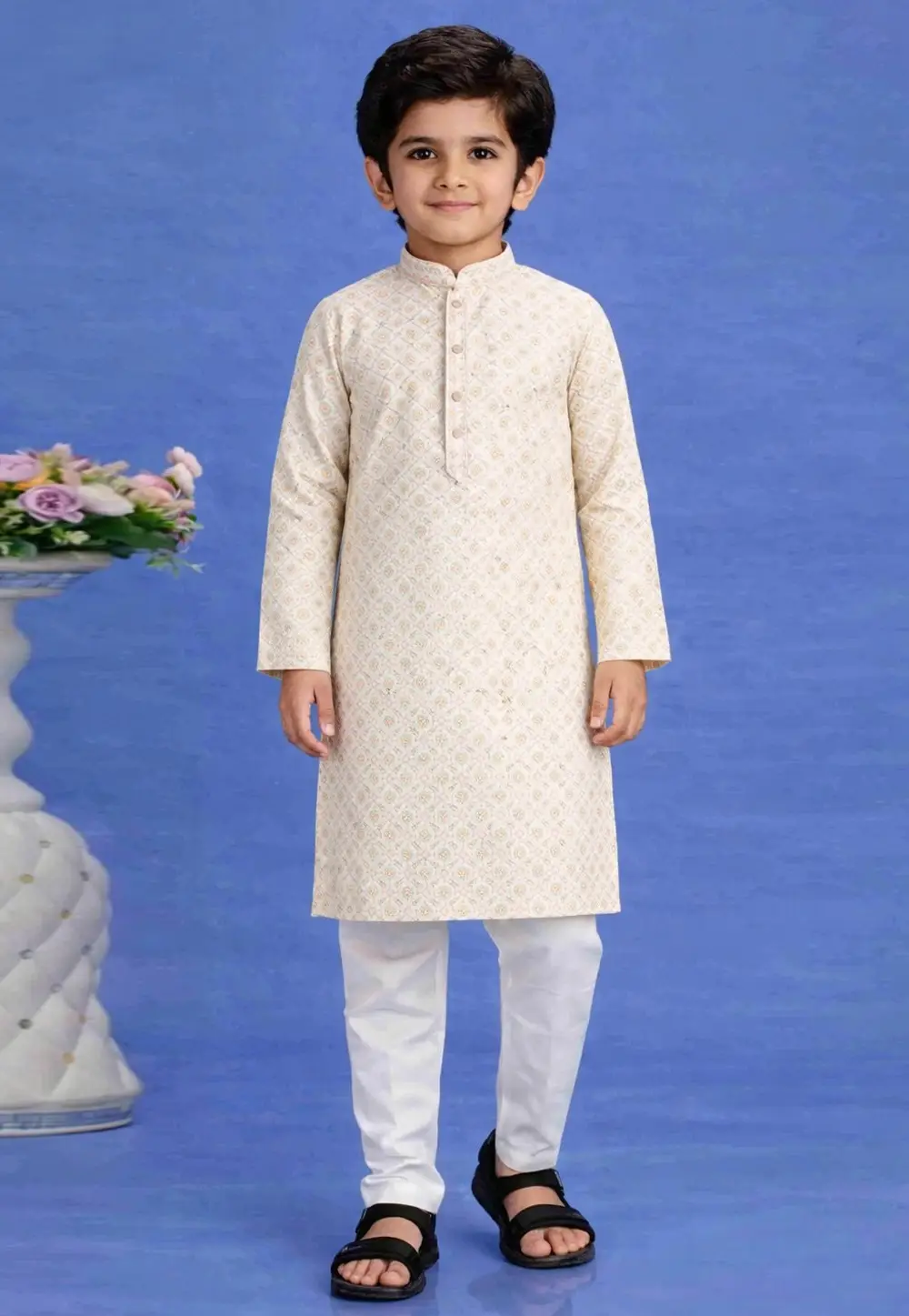 Beige Cotton Boys Kurta Pajama 335748