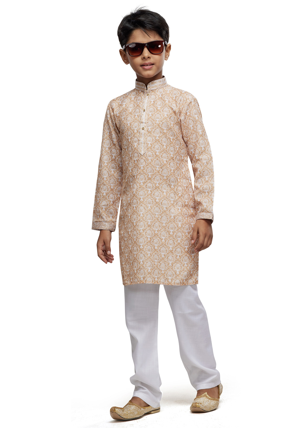 Beige Cotton Kids Kurta Pajama 280972