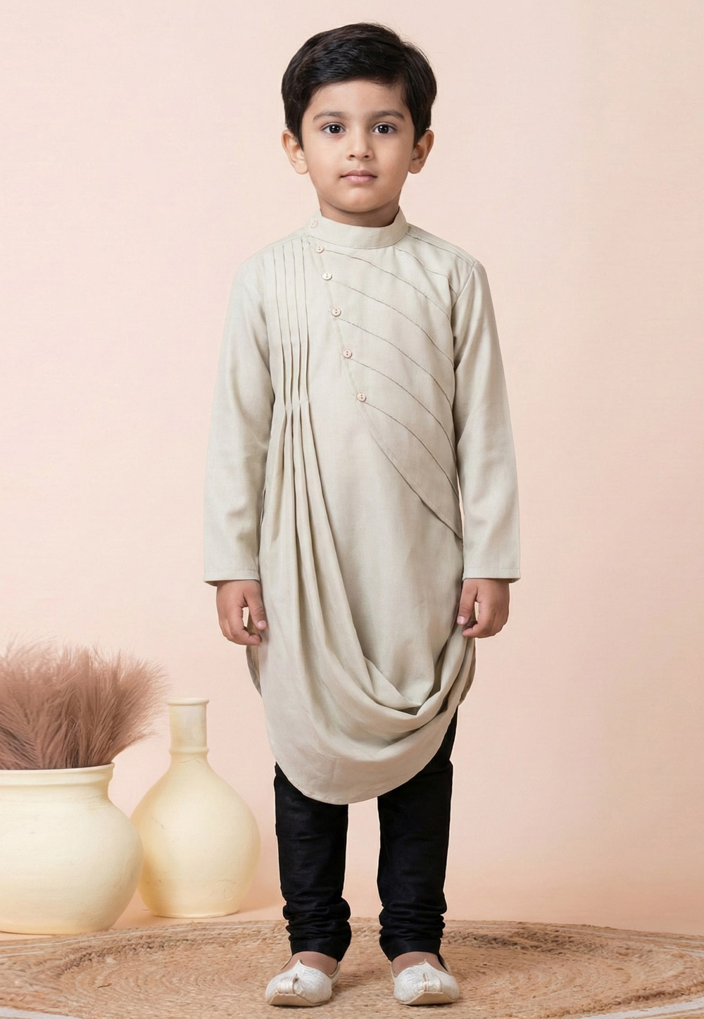 Beige Cotton Kids Kurta Pajama 322290