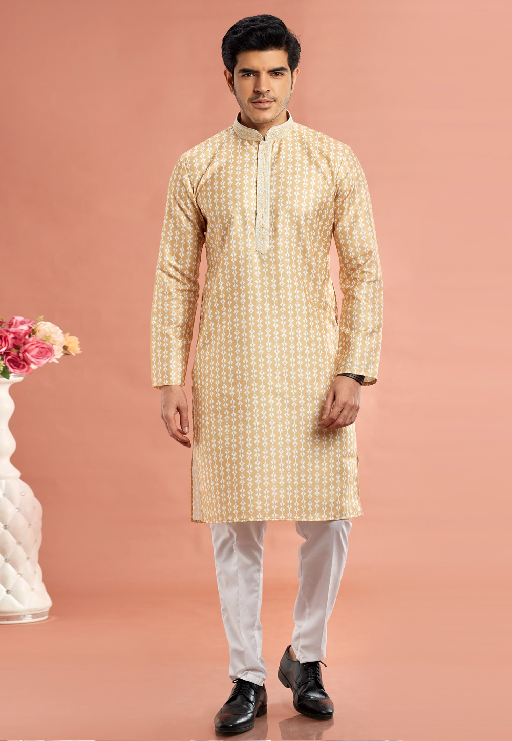 Beige Cotton Kurta Pajama 283321