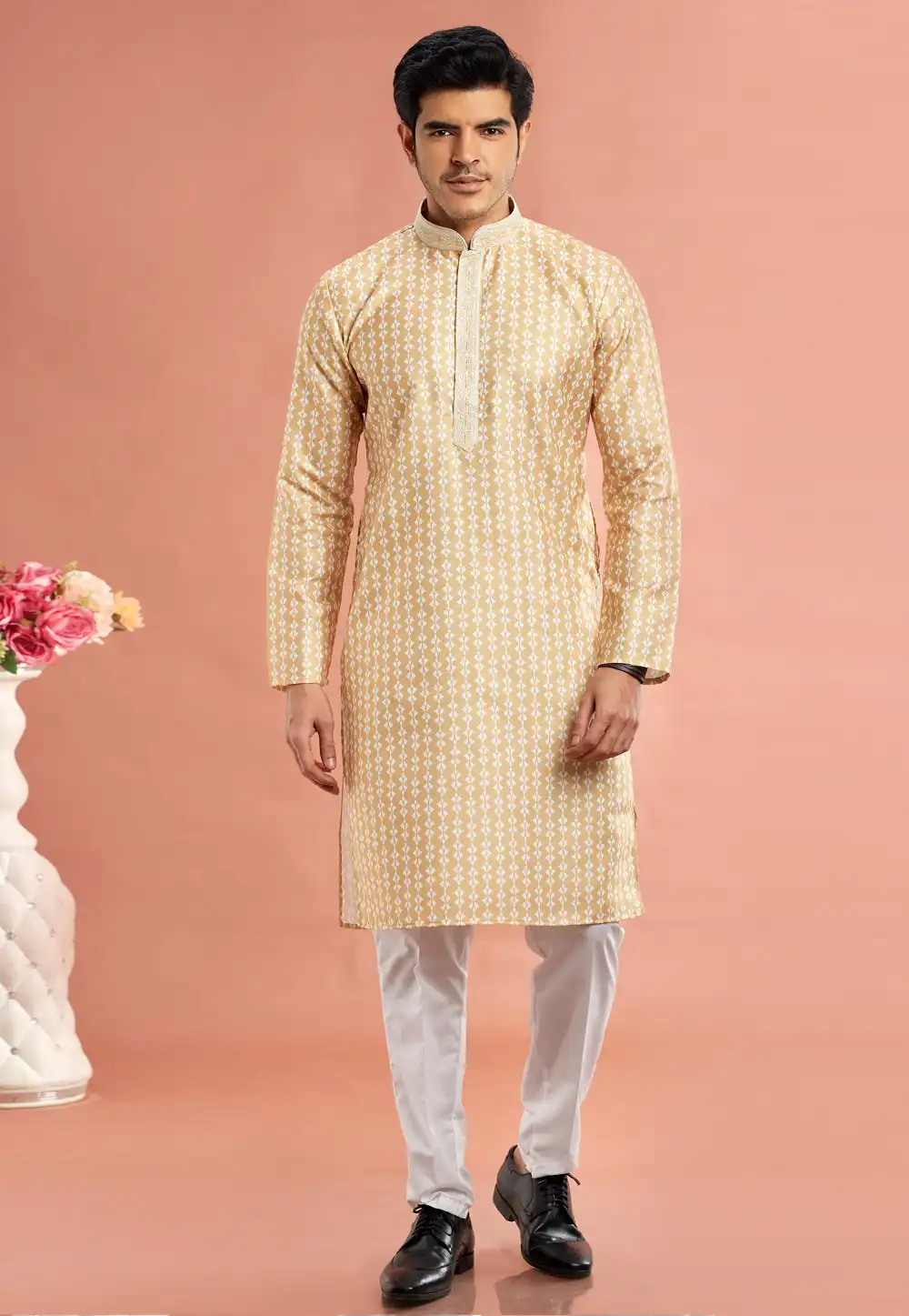 Beige Cotton Kurta Pajama 283321