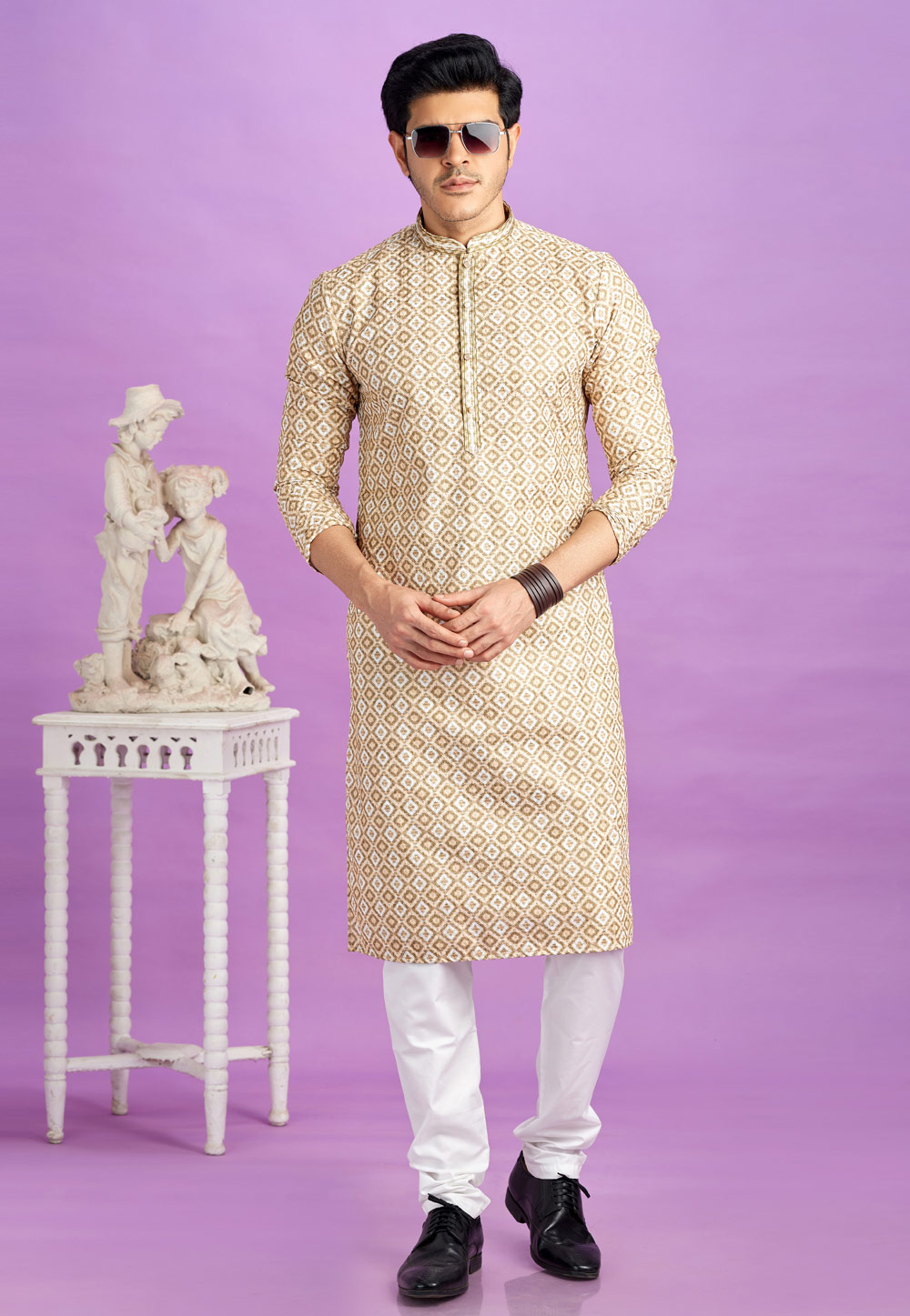 Beige Cotton Kurta Pajama 283340