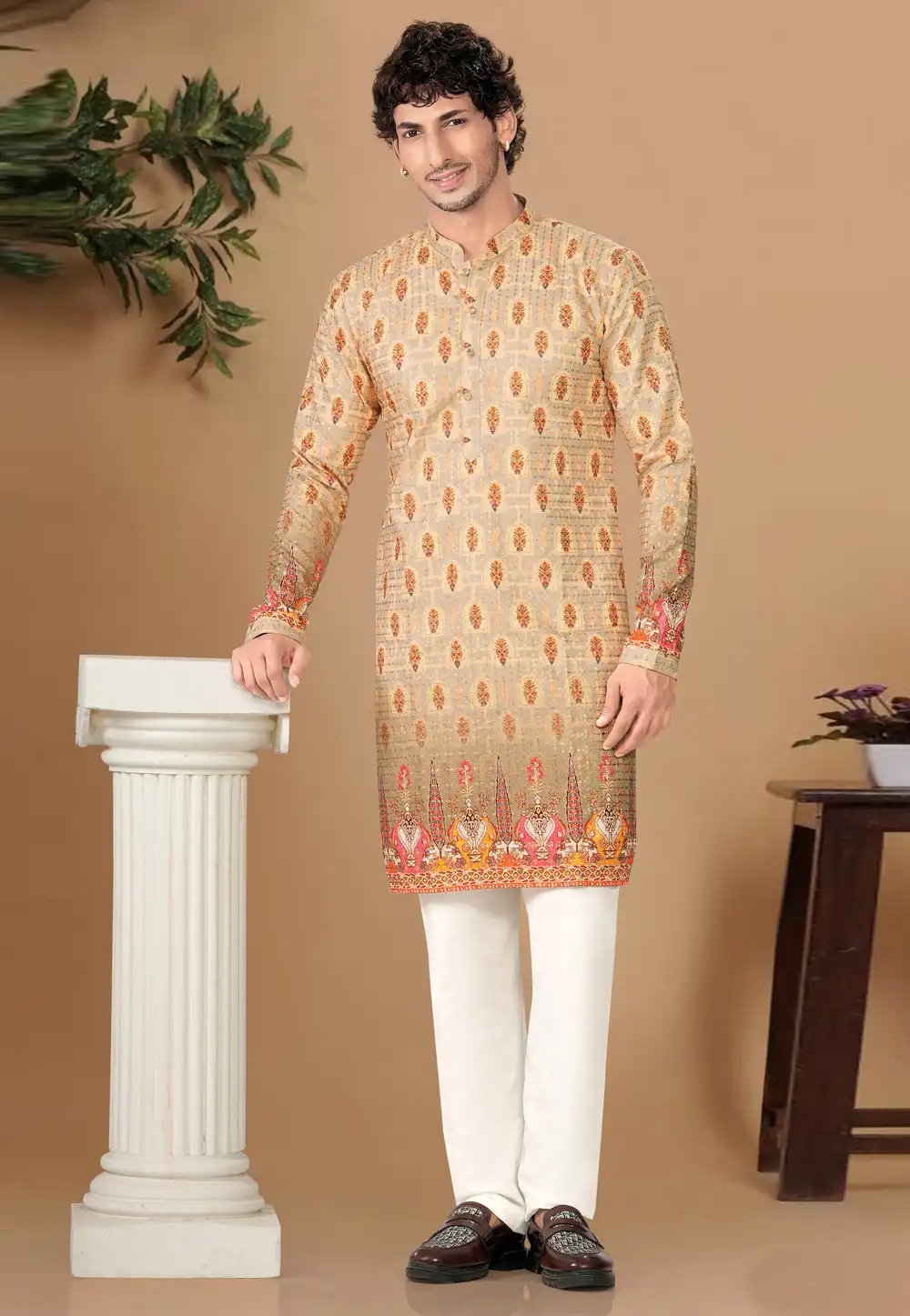 Beige Cotton Kurta Pajama 325819