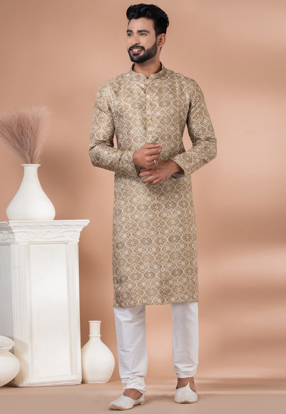 Beige Cotton Kurta Pajama 282602