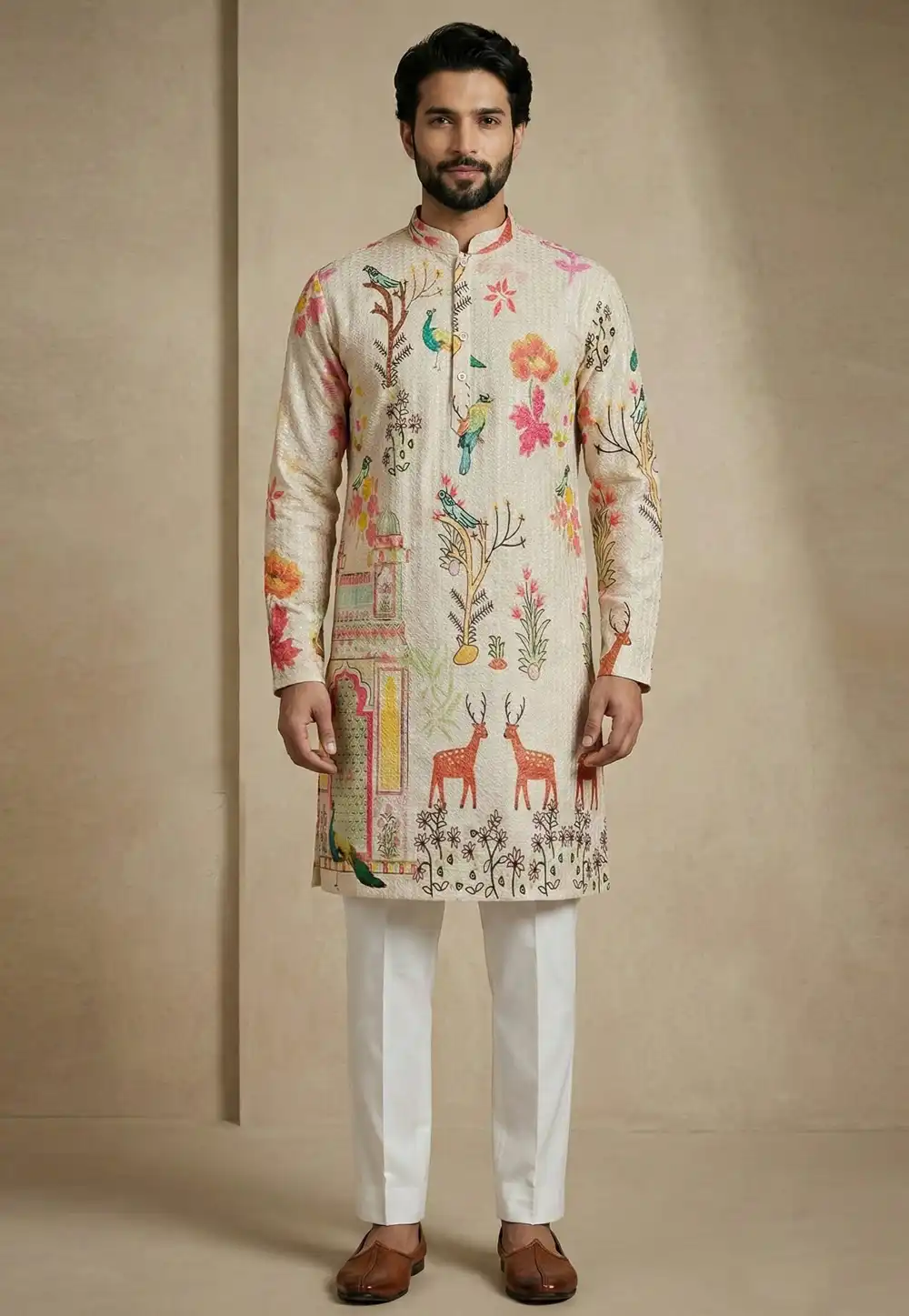 Beige Cotton Kurta Pajama 325383