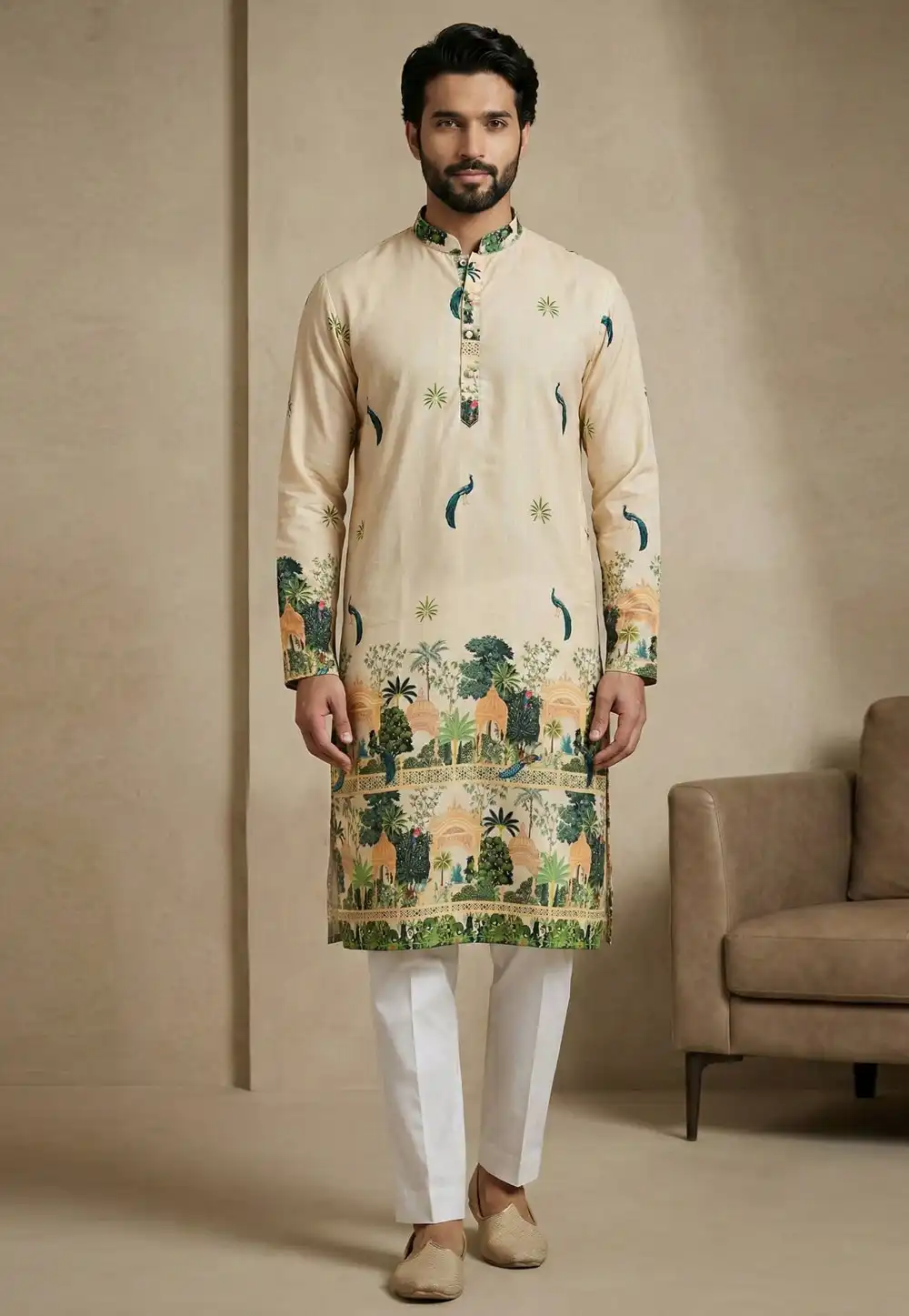 Beige Cotton Kurta Pajama 325389