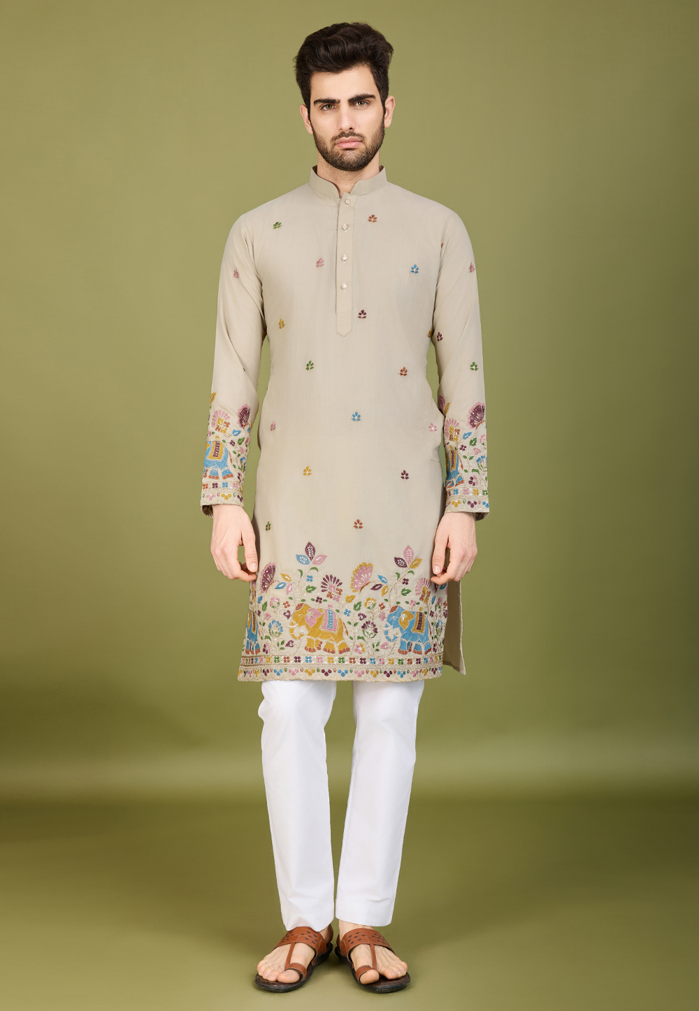 Beige Cotton Kurta Pajama 311712