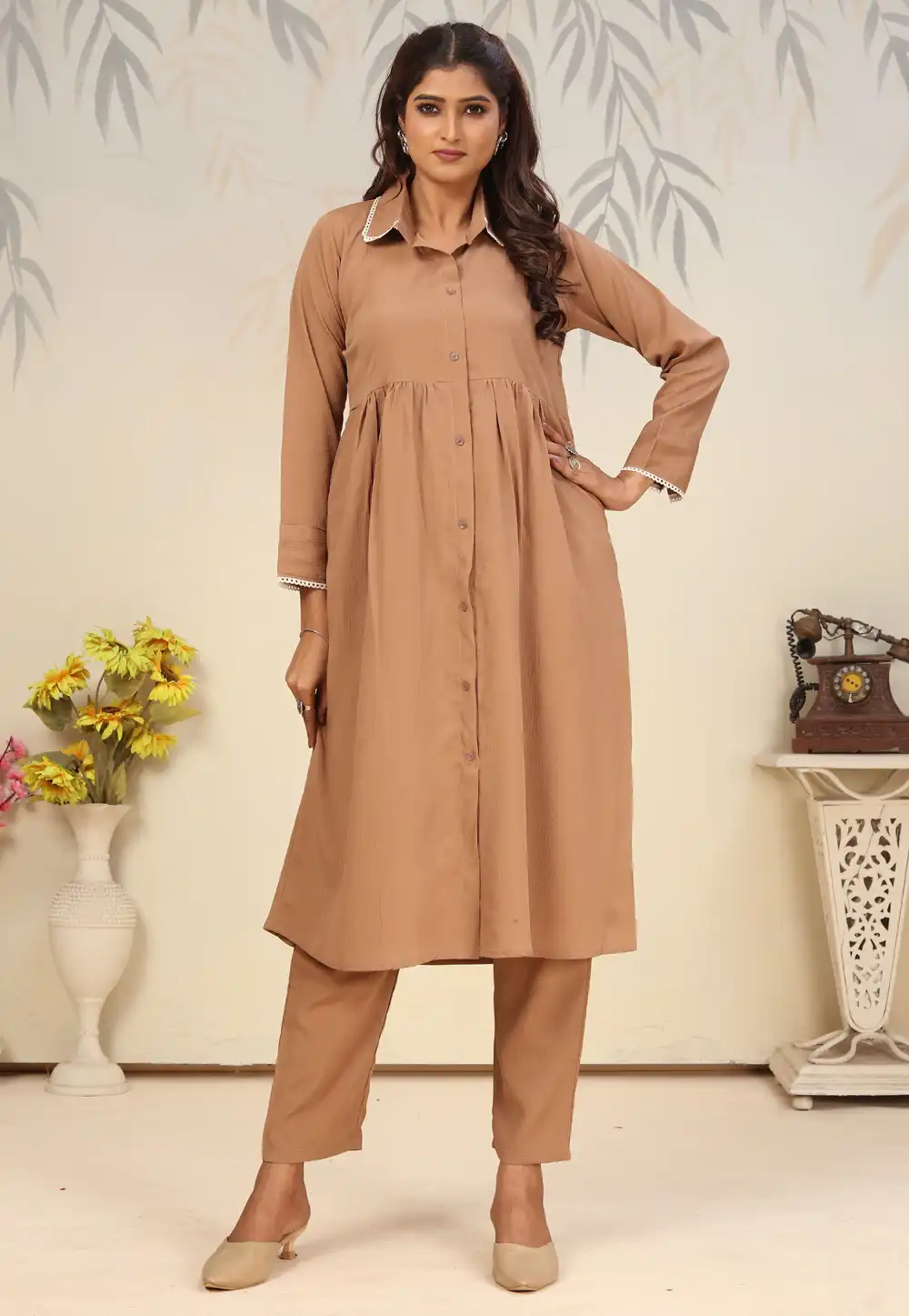 Beige Cotton Kurta Set With Pant 310525