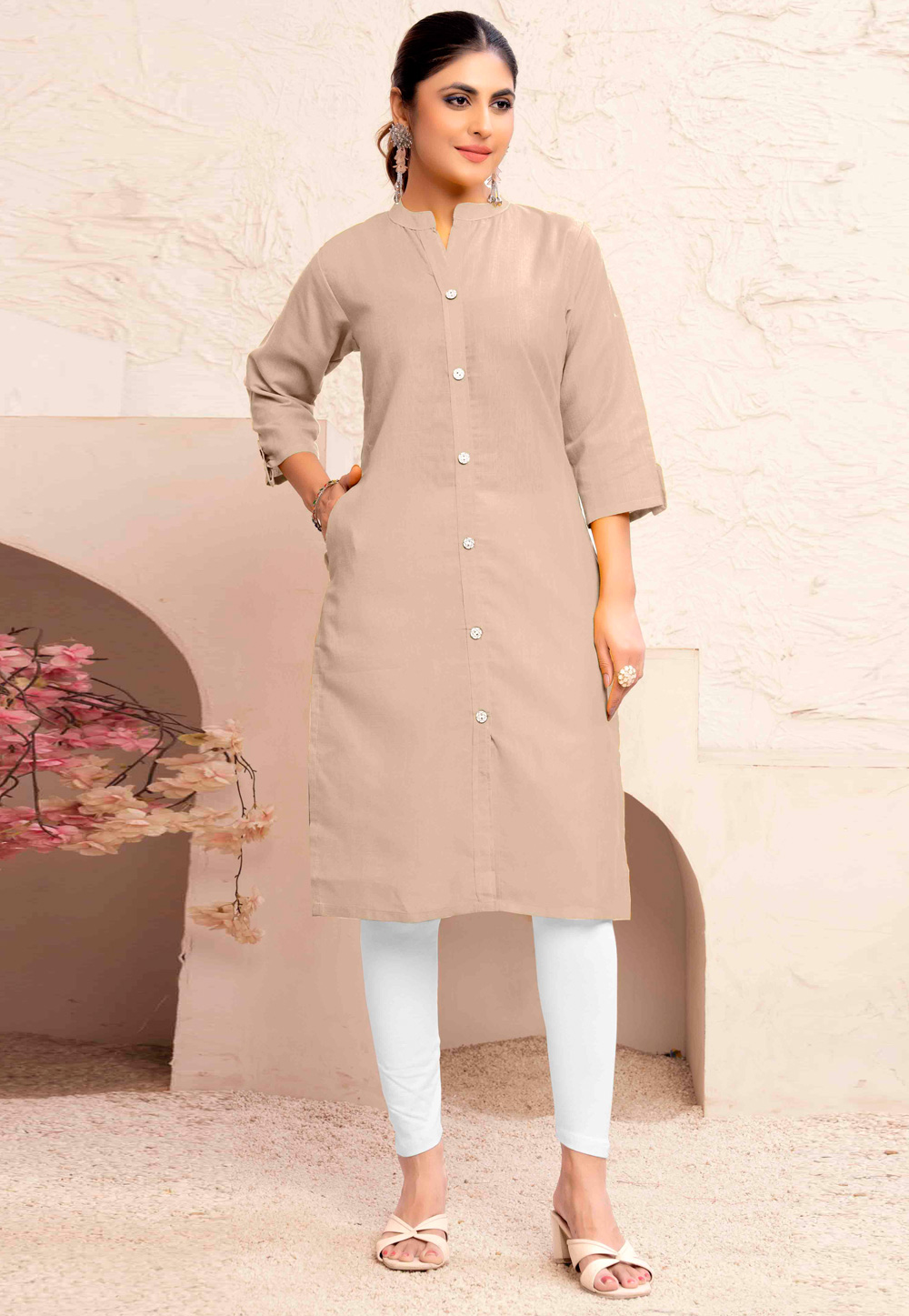 Beige Cotton Kurti 324632