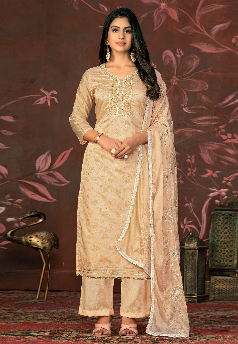 Beige Cotton Palazzo Suit 281084