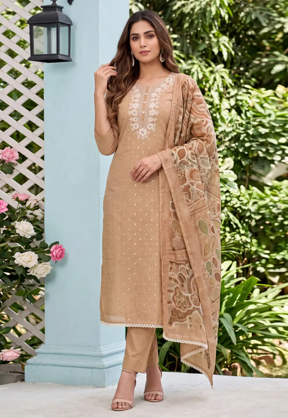 Beige Cotton Pant Style Suit 336367