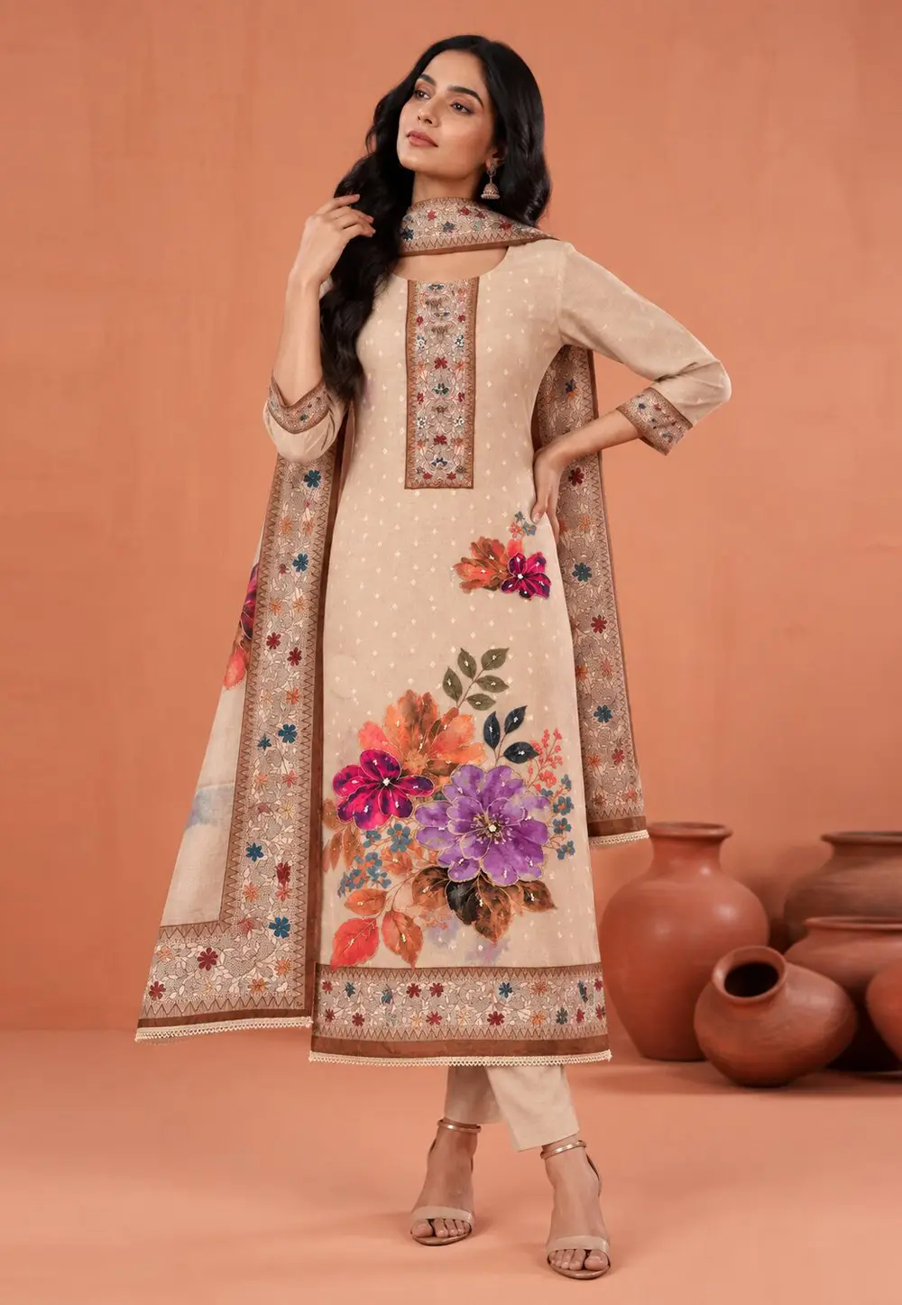 Beige Cotton Pant Style Suit 337018