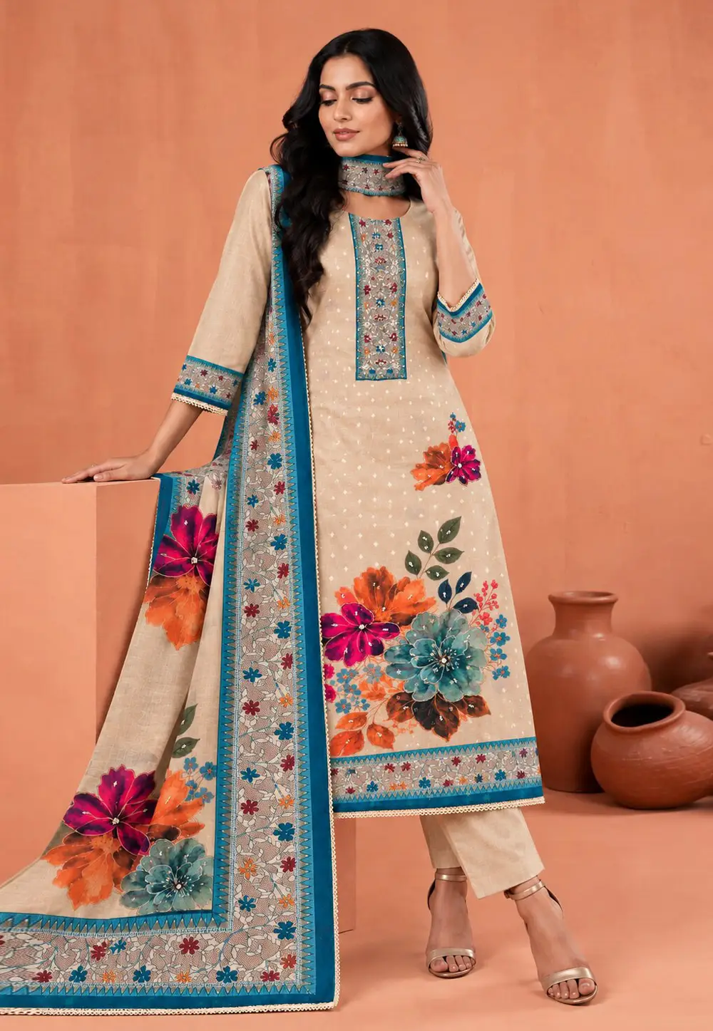 Beige Cotton Pant Style Suit 337020