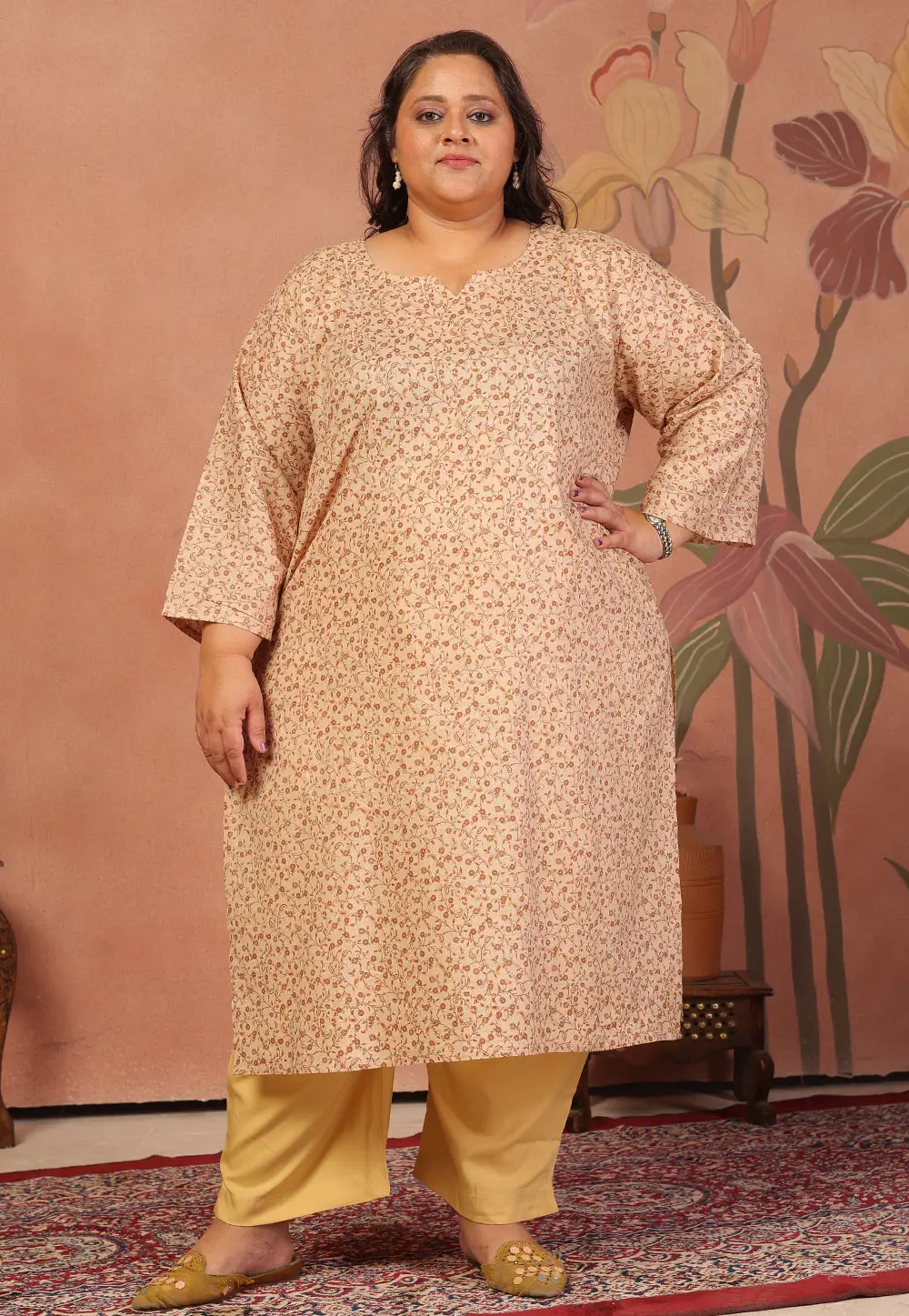 Beige Cotton Printed Long Tunic 336954