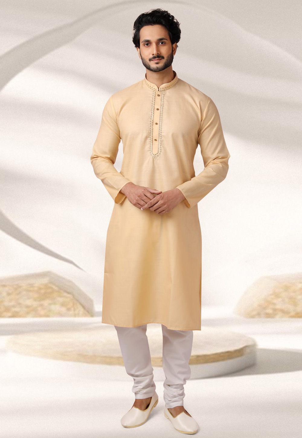 Beige Cotton Rayon Kurta Pajama 282612