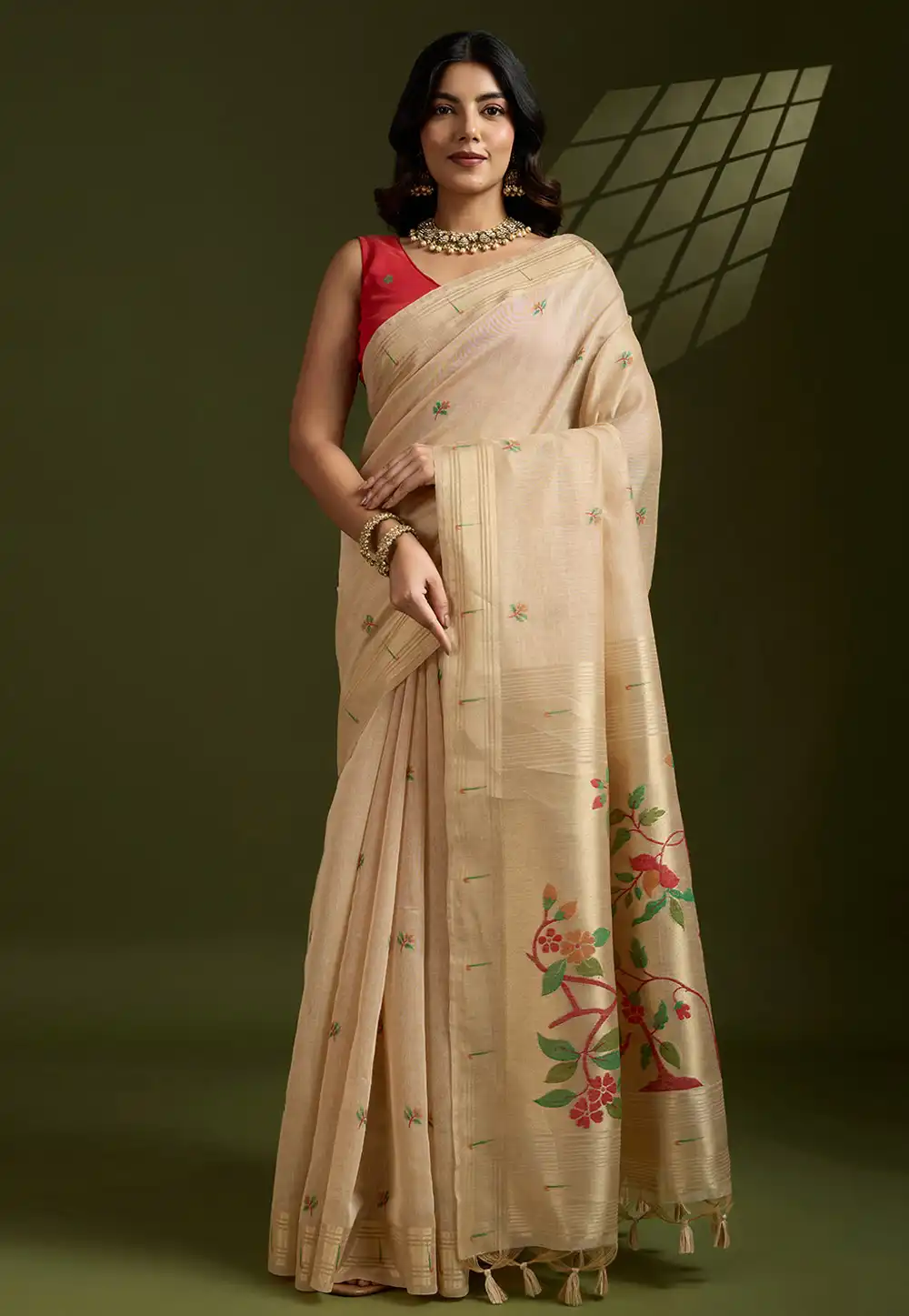 Beige Cotton Saree With Blouse 314066