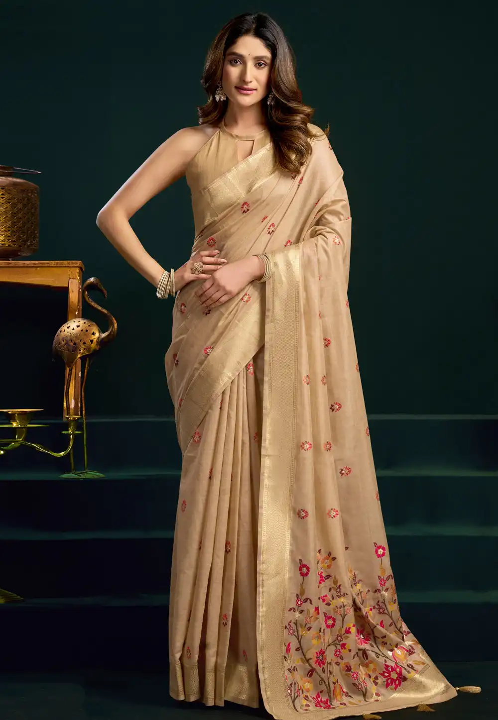 Beige Cotton Saree With Blouse 327375