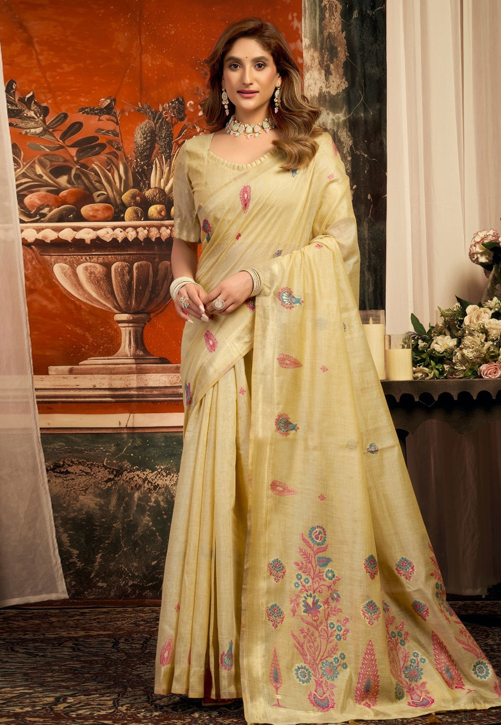 Beige Cotton Saree With Blouse 327878