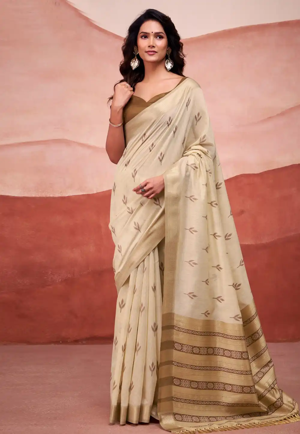 Beige Cotton Saree With Blouse 318458