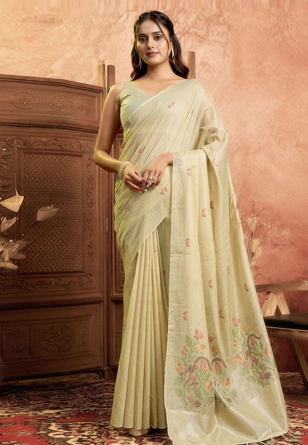 Beige Cotton Saree With Blouse 312512
