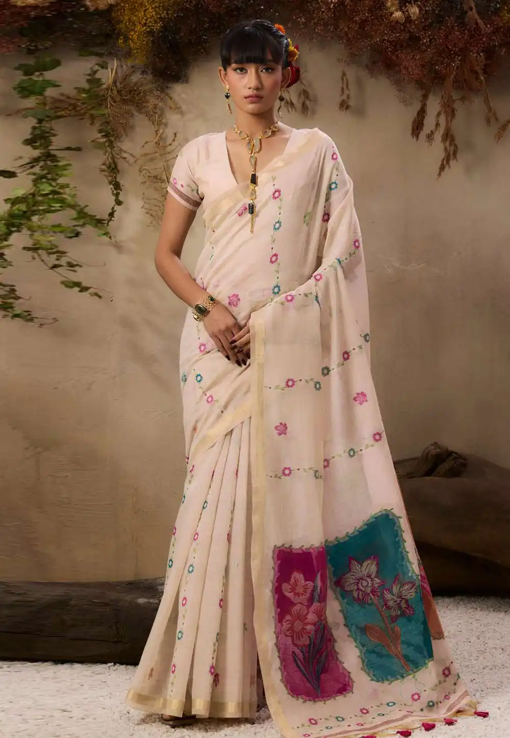 Beige Cotton Saree With Blouse 327169