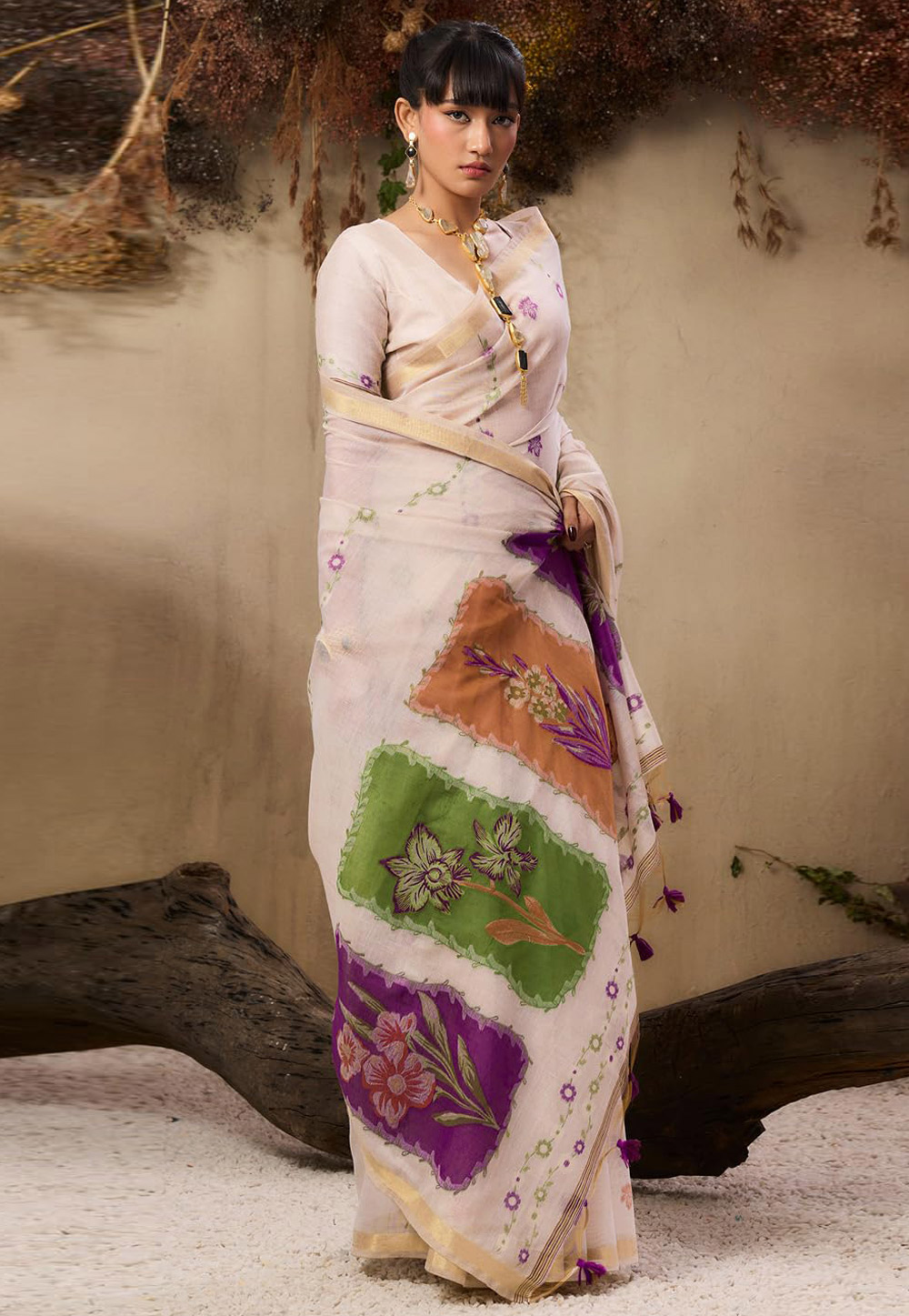Beige Cotton Saree With Blouse 327170