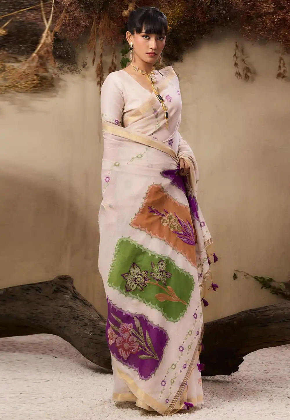 Beige Cotton Saree With Blouse 327170