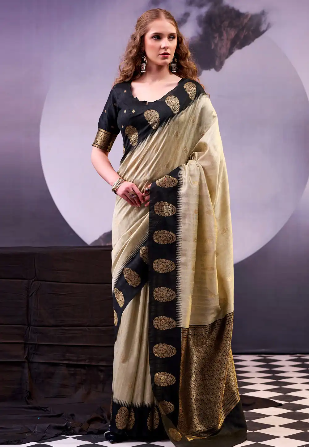 Beige Cotton Saree With Blouse 328837