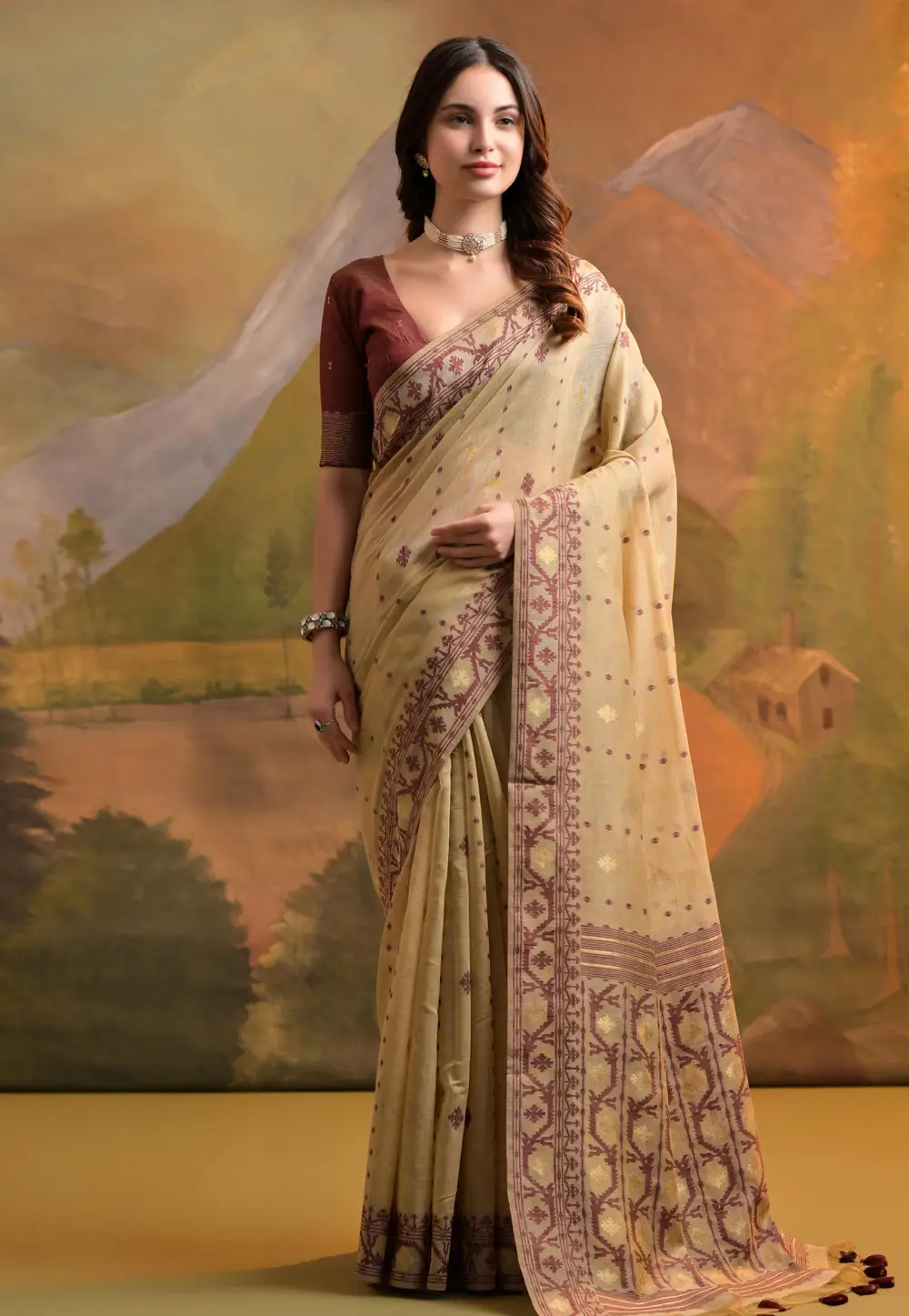 Beige Cotton Saree With Blouse 336601