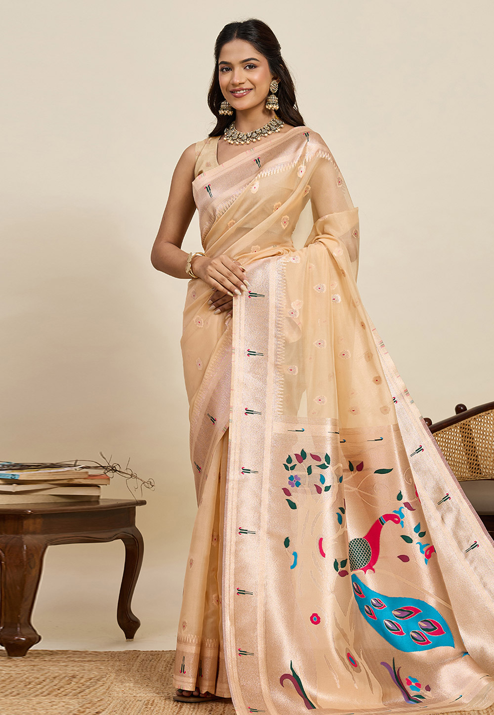 Beige Cotton Silk Paithani Saree 320289