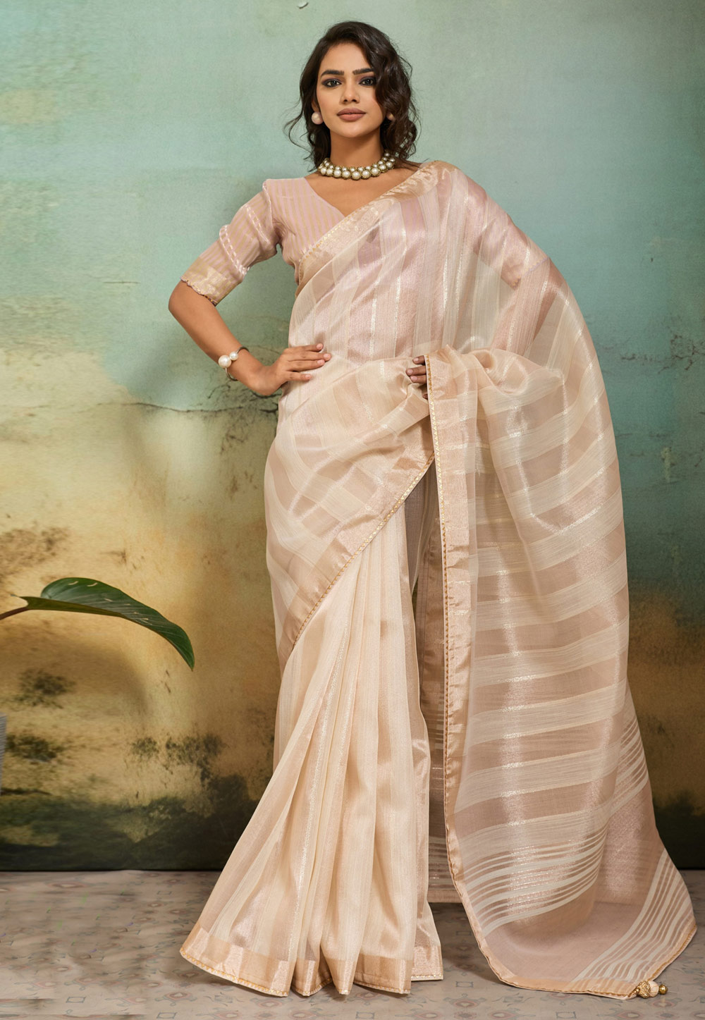 Beige Cotton Silk Saree With Blouse 327102