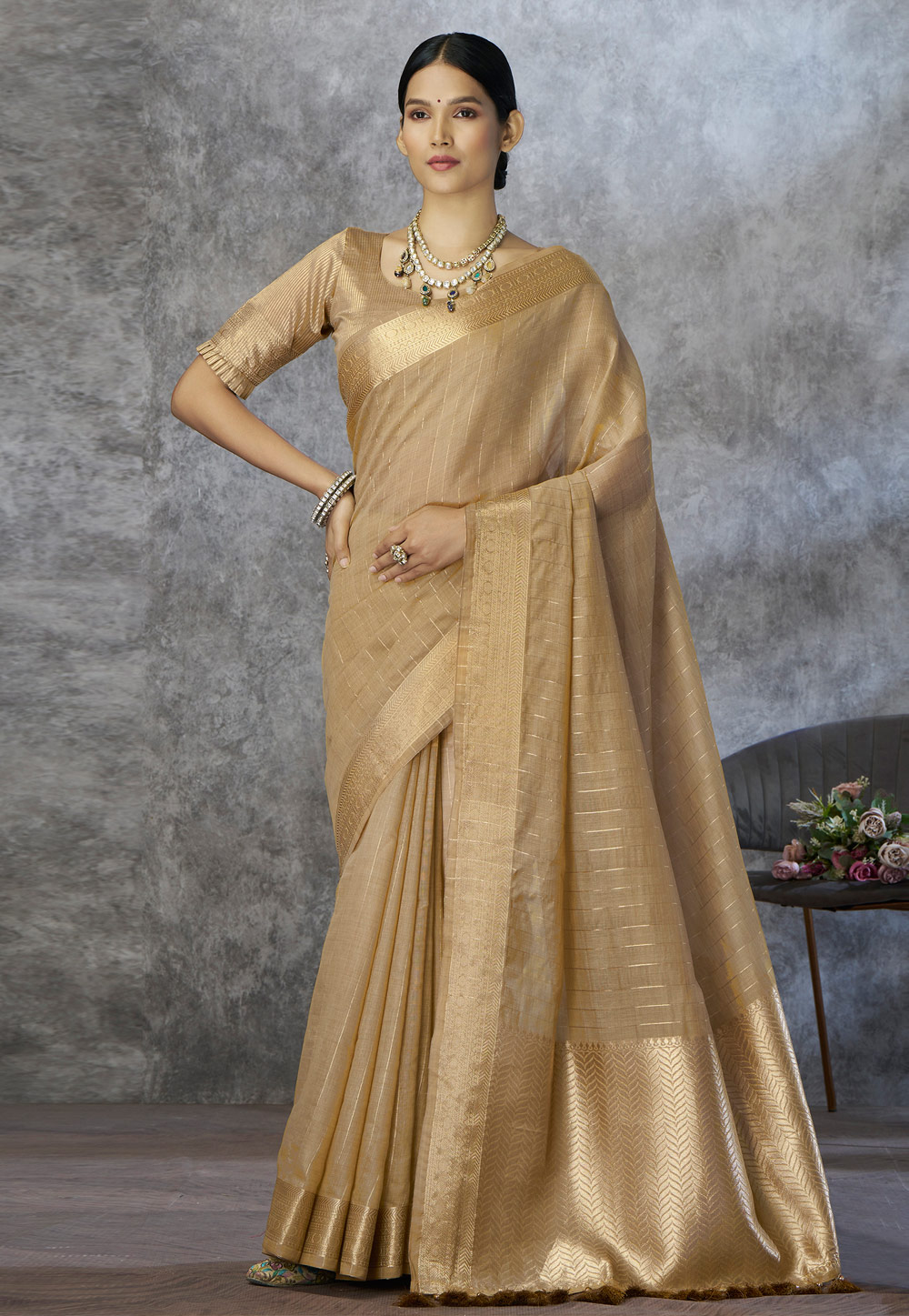 Beige Cotton Silk Saree With Blouse 325883
