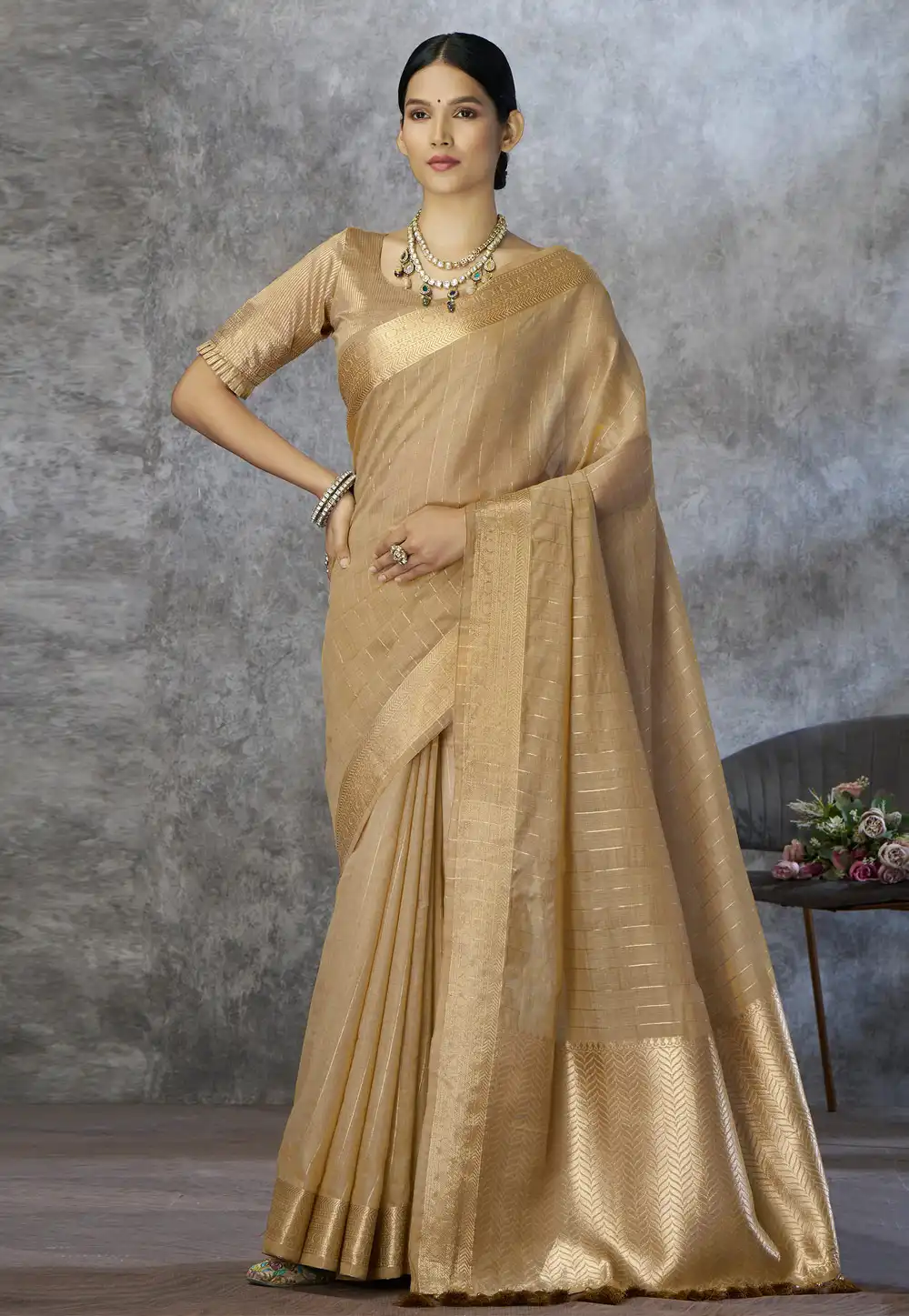 Beige Cotton Silk Saree With Blouse 325883