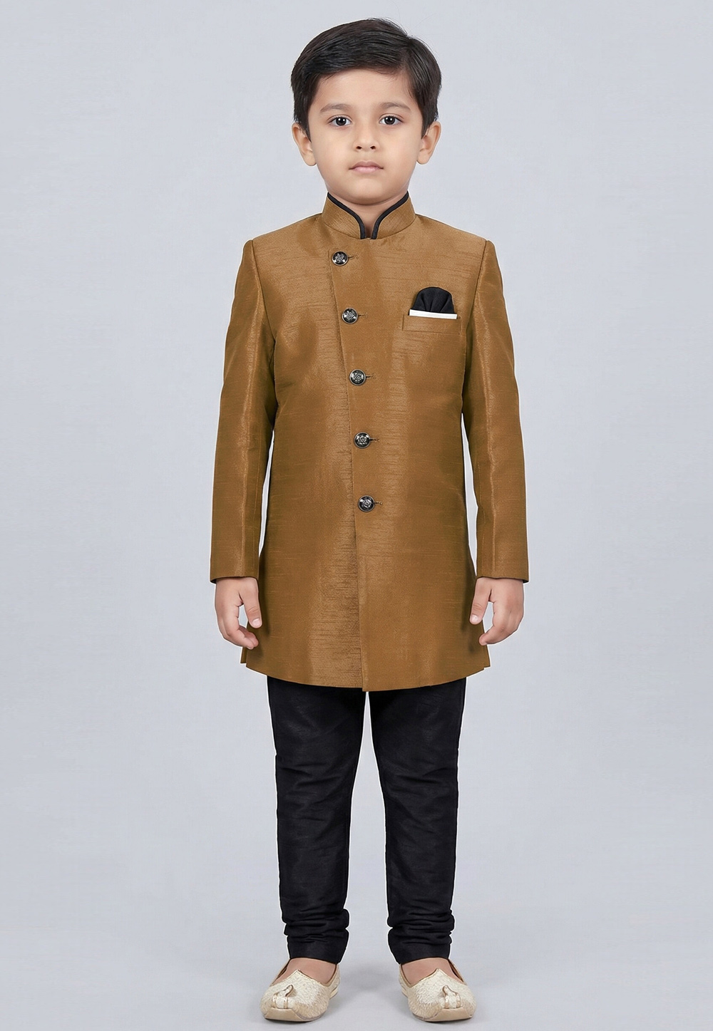 Beige Dupion Kids Indo Western Suit 323158