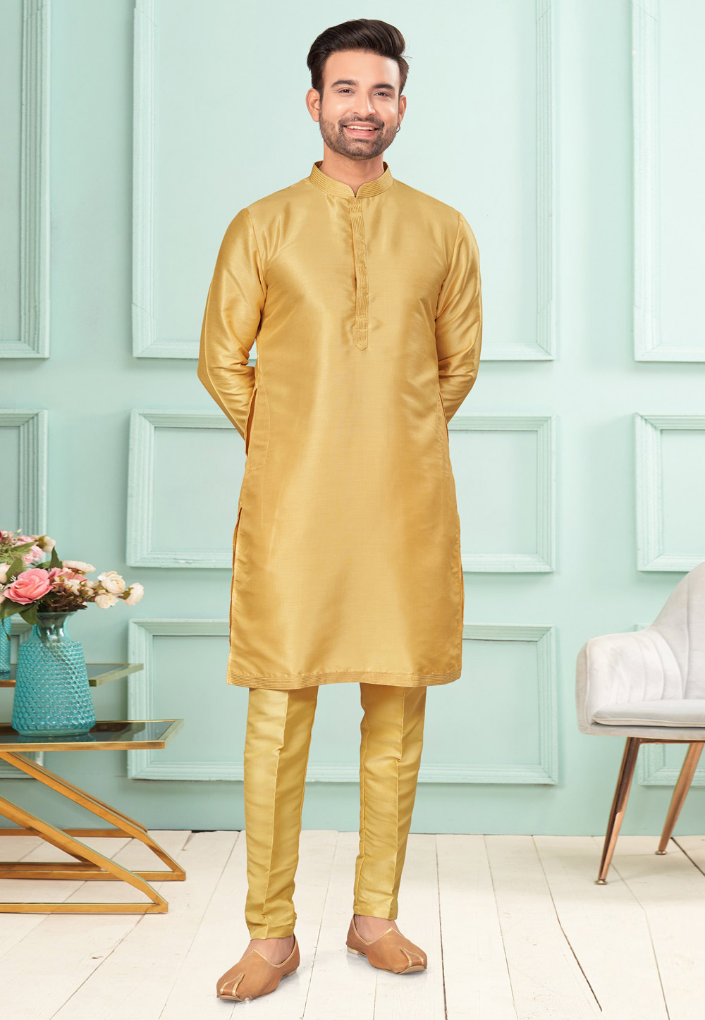 Beige Dupion Kurta Pajama 283882