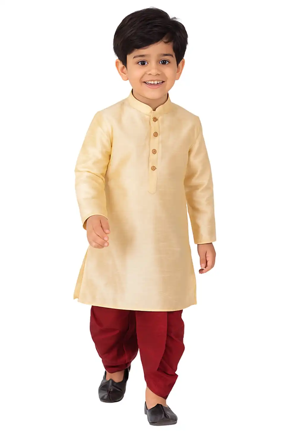 Beige Dupion Silk Kids Dhoti Kurta 320841