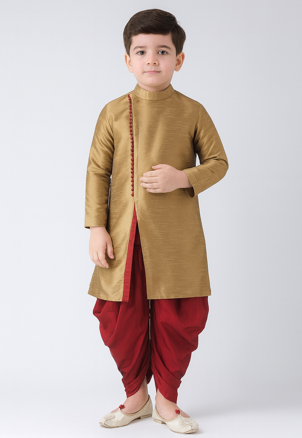 Beige Dupion Silk Kids Dhoti Kurta 320582
