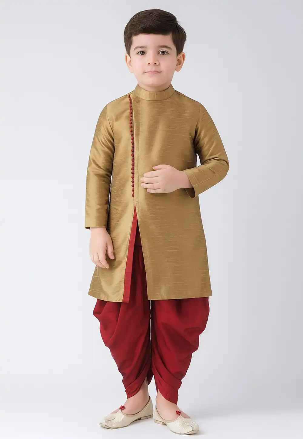 Beige Dupion Silk Kids Dhoti Kurta 320582